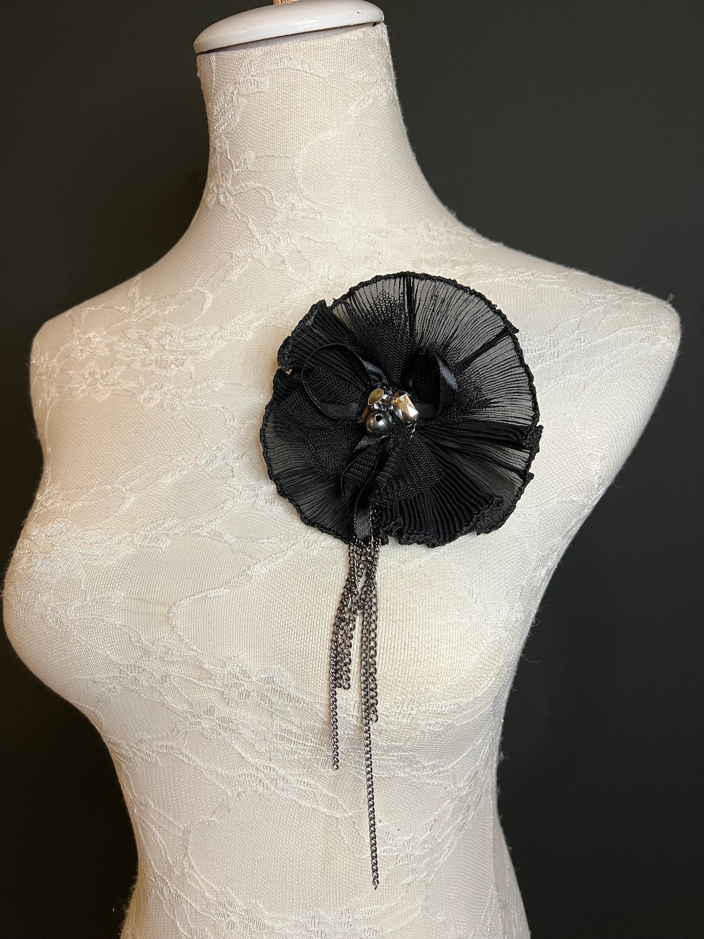 Pin on Black Corsage, Brooch, pin on brooch, corsage flower pin on, black, Bags, Dress, Hat, Pin on corsage, Gift, FAN Design