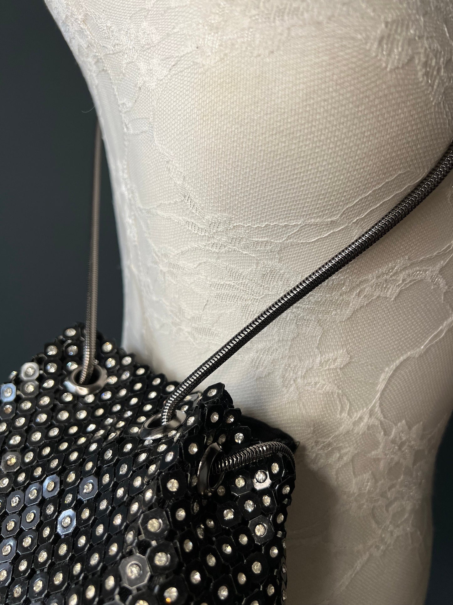 Rhinestone Chainmail Black Handbag, Quality Handbag, Chainmail, Diamanté, Fashionable Bag
