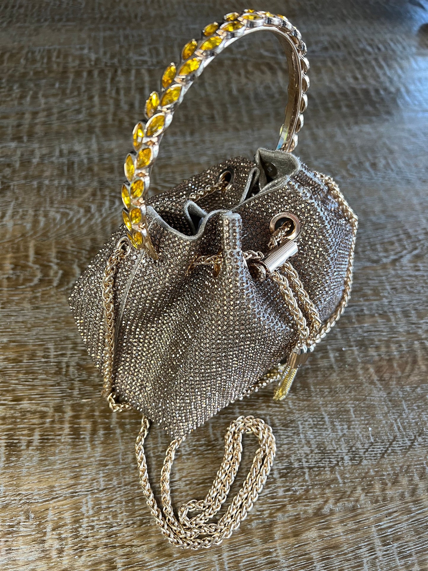 Rhinestone Handbag, Jewel Bucket Bag, Handmade Rhinestone Diamanté Handbag, Silver, Gold, Crystal Mesh Bag with Crystal Handle, Satin Lining