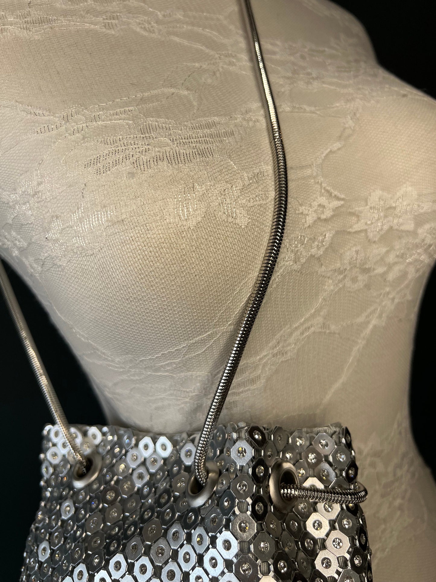 Rhinestone Chainmail Silver Handbag, Quality Handbag, Chainmail, Diamanté, Fashionable Bag, Silver