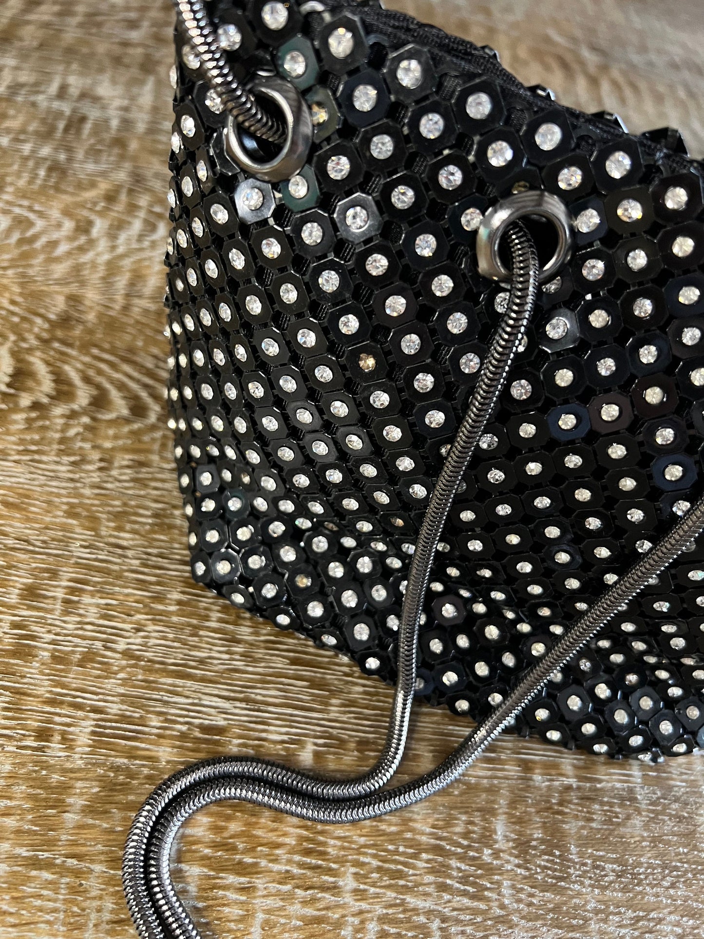 Rhinestone Chainmail Black Handbag, Quality Handbag, Chainmail, Diamanté, Fashionable Bag