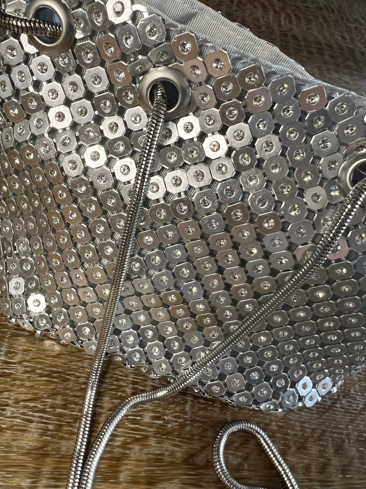 Rhinestone Chainmail Silver Handbag, Quality Handbag, Chainmail, Diamanté, Fashionable Bag, Silver