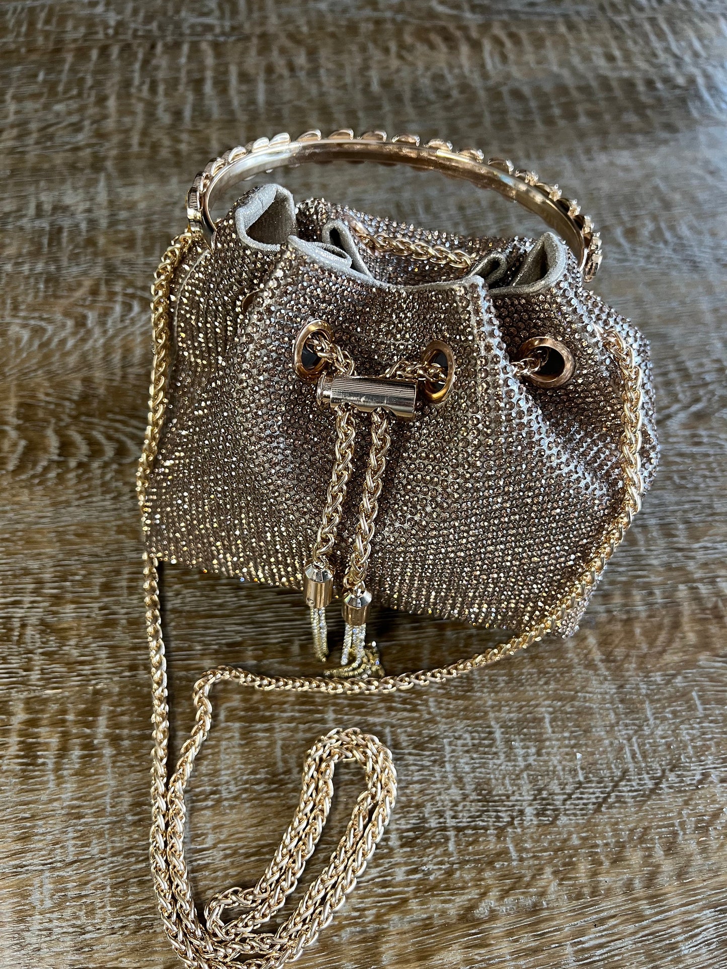 Rhinestone Handbag, Jewel Bucket Bag, Handmade Rhinestone Diamanté Handbag, Silver, Gold, Crystal Mesh Bag with Crystal Handle, Satin Lining