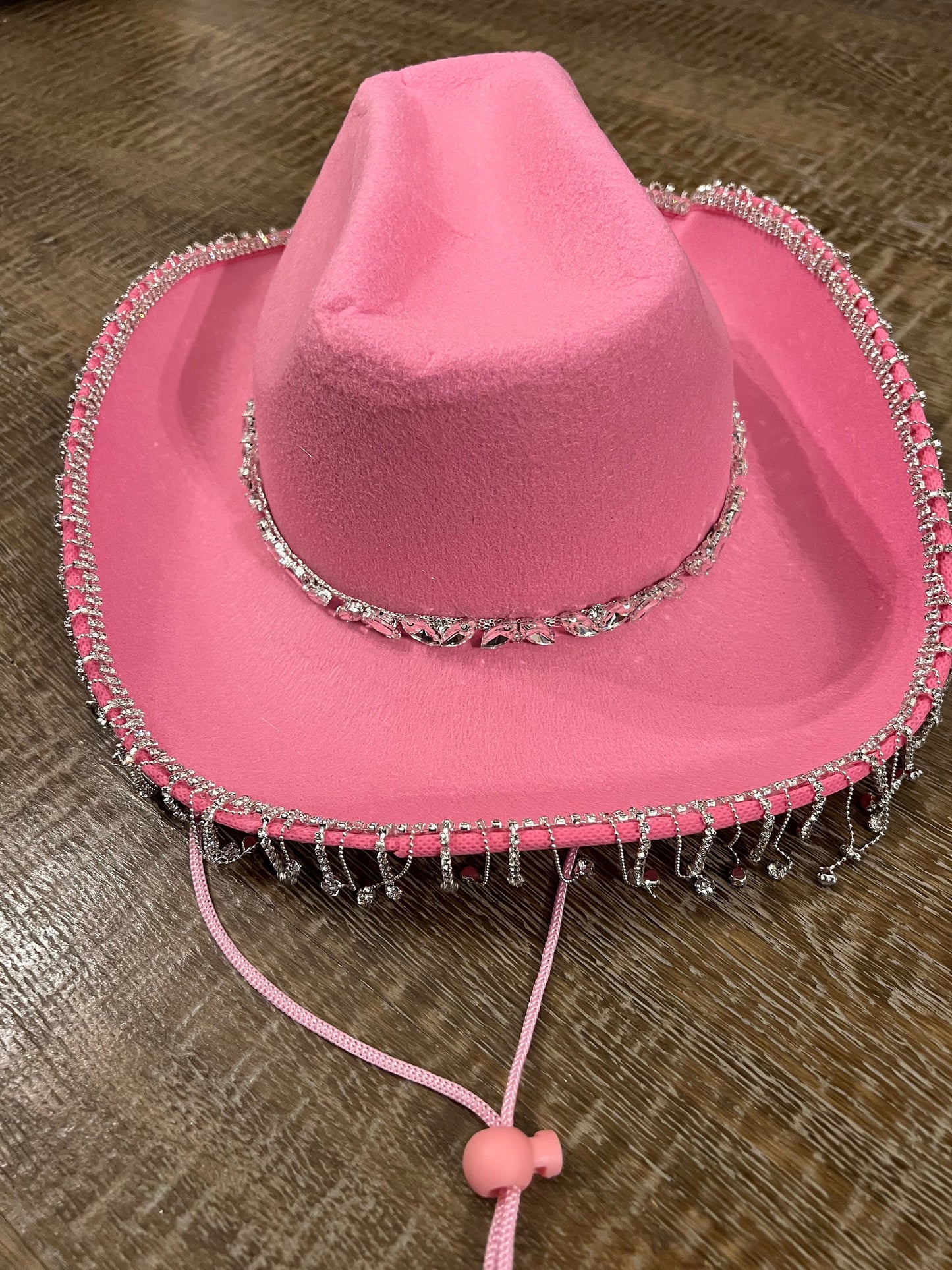 Rhinestone Hat, Fringe Hat, Hen, Party, Cowboy Hat, Pink White