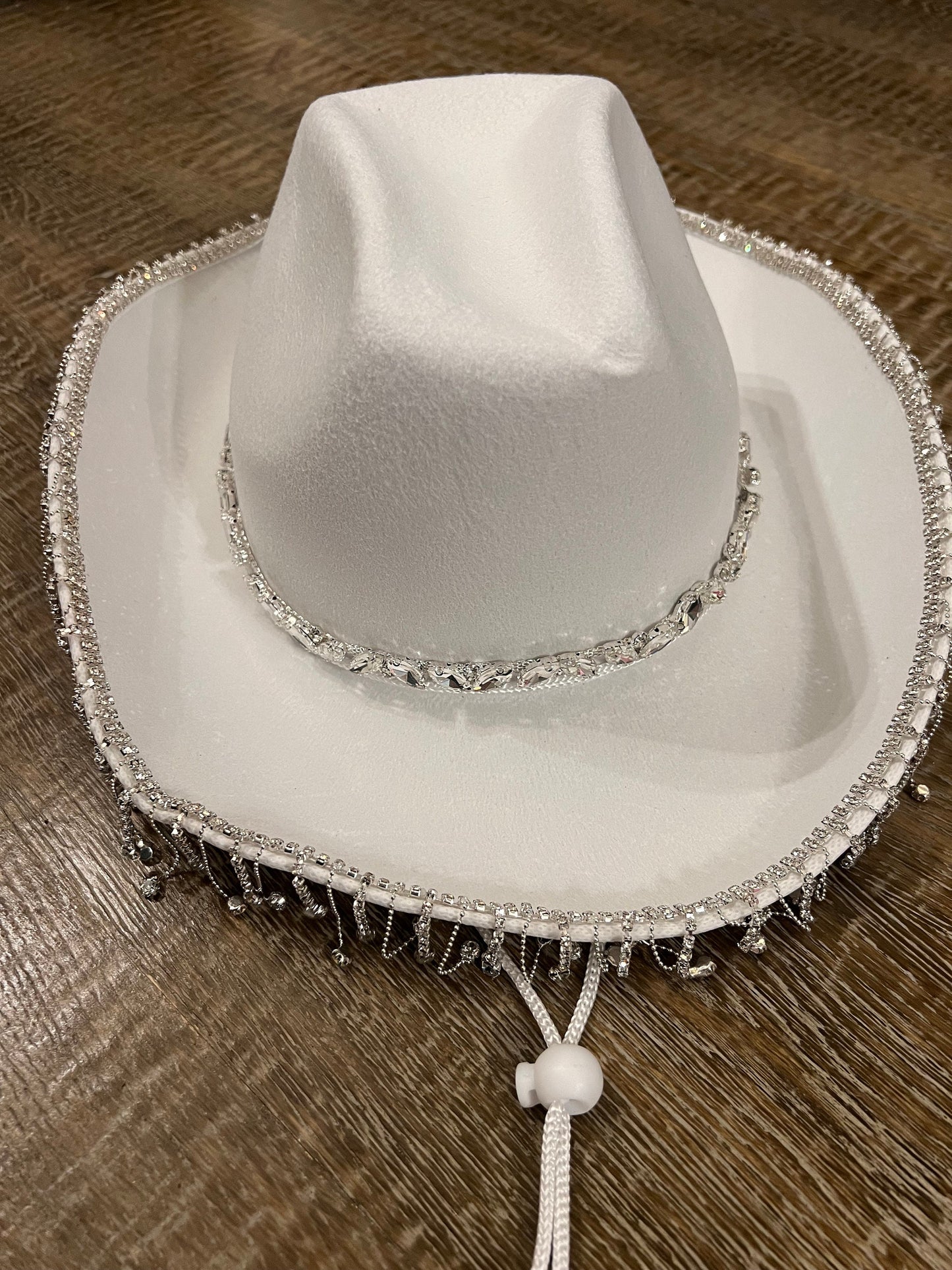 Rhinestone Hat, Fringe Hat, Hen, Party, Cowboy Hat, Pink White