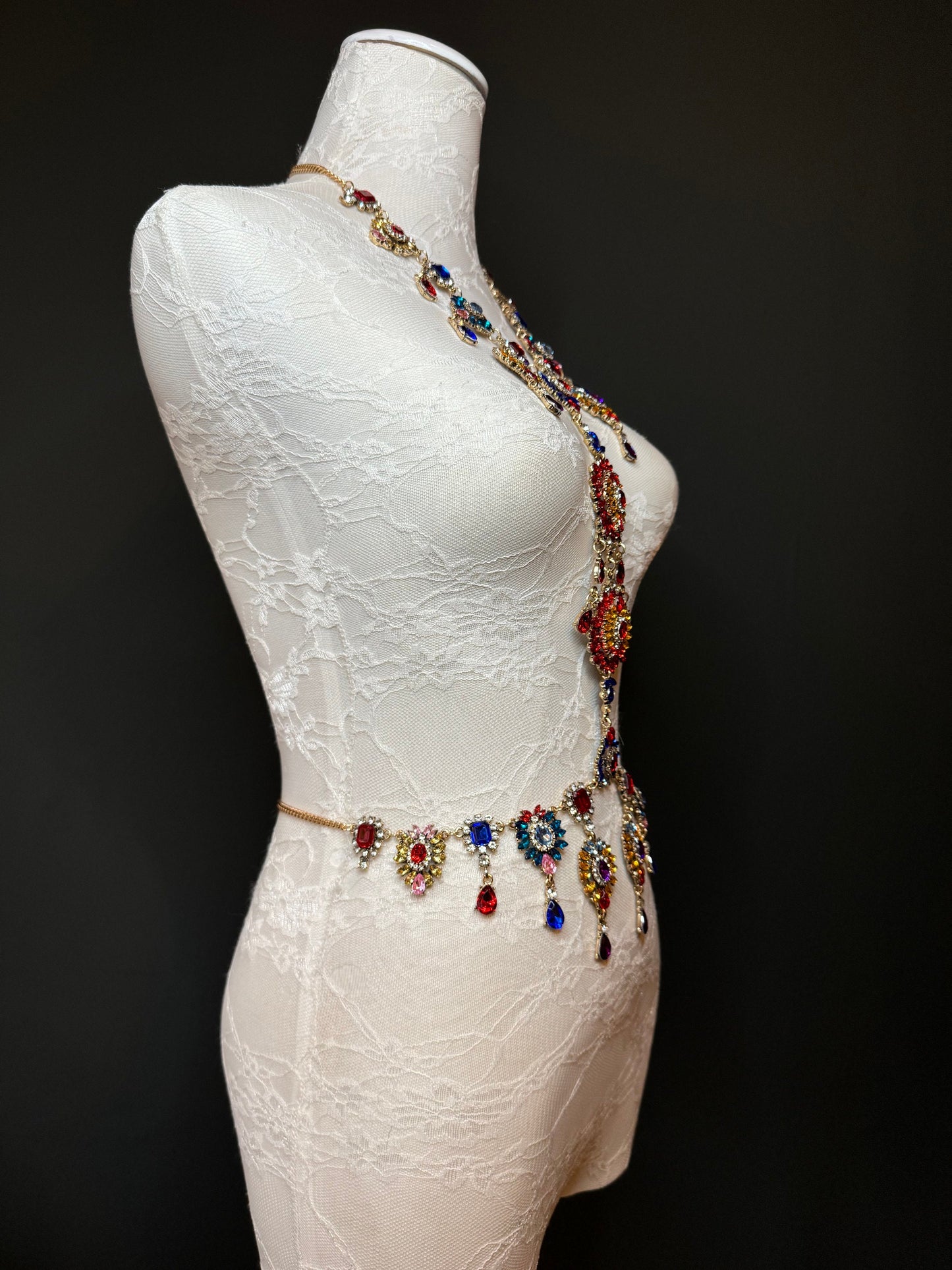 Rhinestone Body Chain, Diamanté Costume, Club Wear, Festival, Exclusive Design, Show Stopper Jewellery, Elegant Body Jewellery, FAN Design