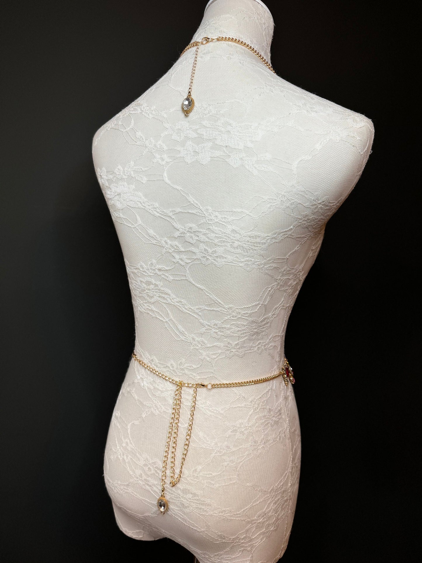 Multicolour Rhinestone Body Chain,  Elegant Costume Jewellery, FAN Design