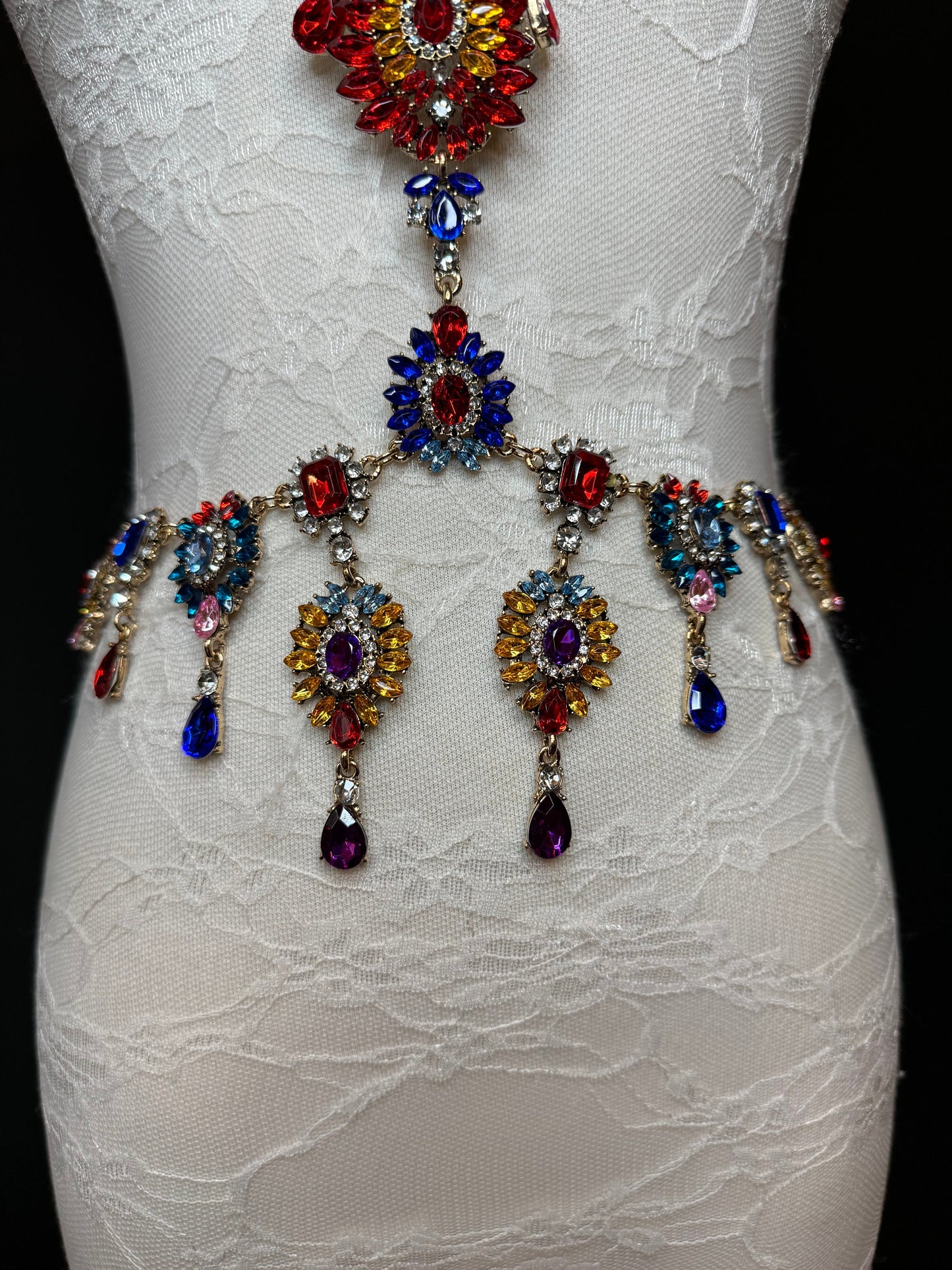 Multicolour Rhinestone Body Chain,  Elegant Costume Jewellery, FAN Design