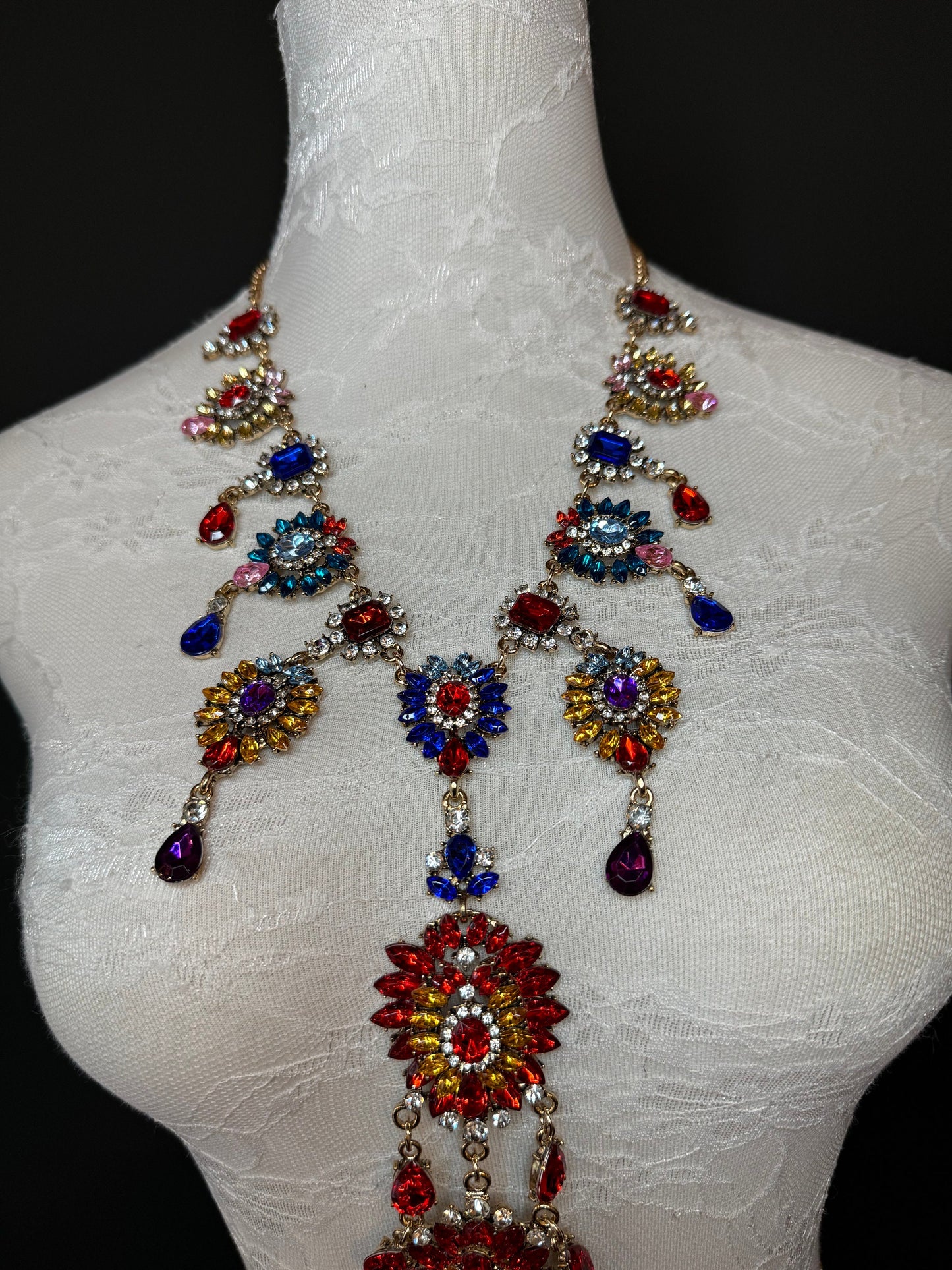 Multicolour Rhinestone Body Chain,  Elegant Costume Jewellery, FAN Design