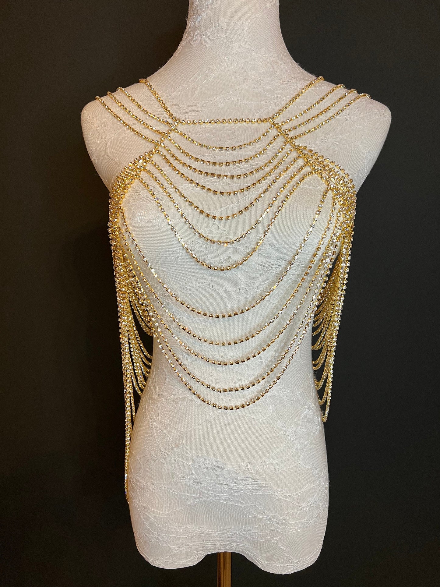 Rhinestone Body Chain, Gold, Silver, Diamanté Costume, Club Wear, Festival, Exclusive Design, Body Jewellery, FAN Design