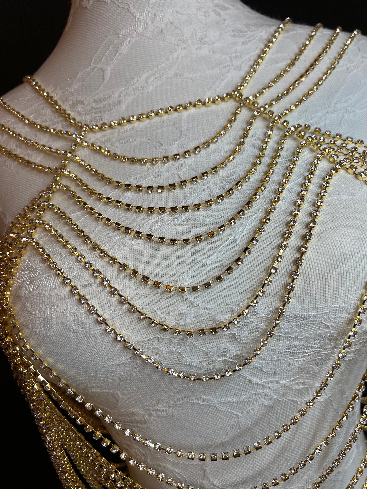 Rhinestone Body Chain, Gold, Silver, Diamanté Costume, Club Wear, Festival, Exclusive Design, Body Jewellery, FAN Design