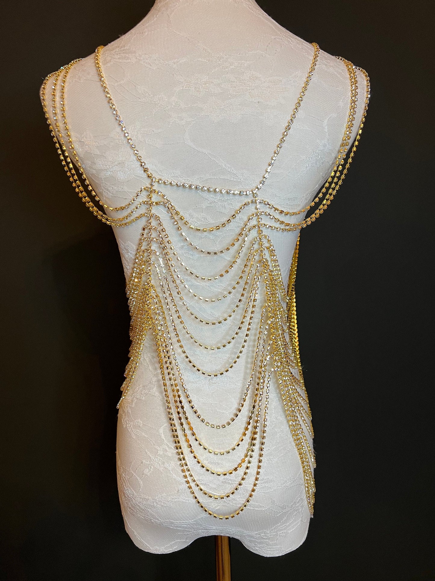 Rhinestone Body Chain, Gold, Silver, Diamanté Costume, Club Wear, Festival, Exclusive Design, Body Jewellery, FAN Design