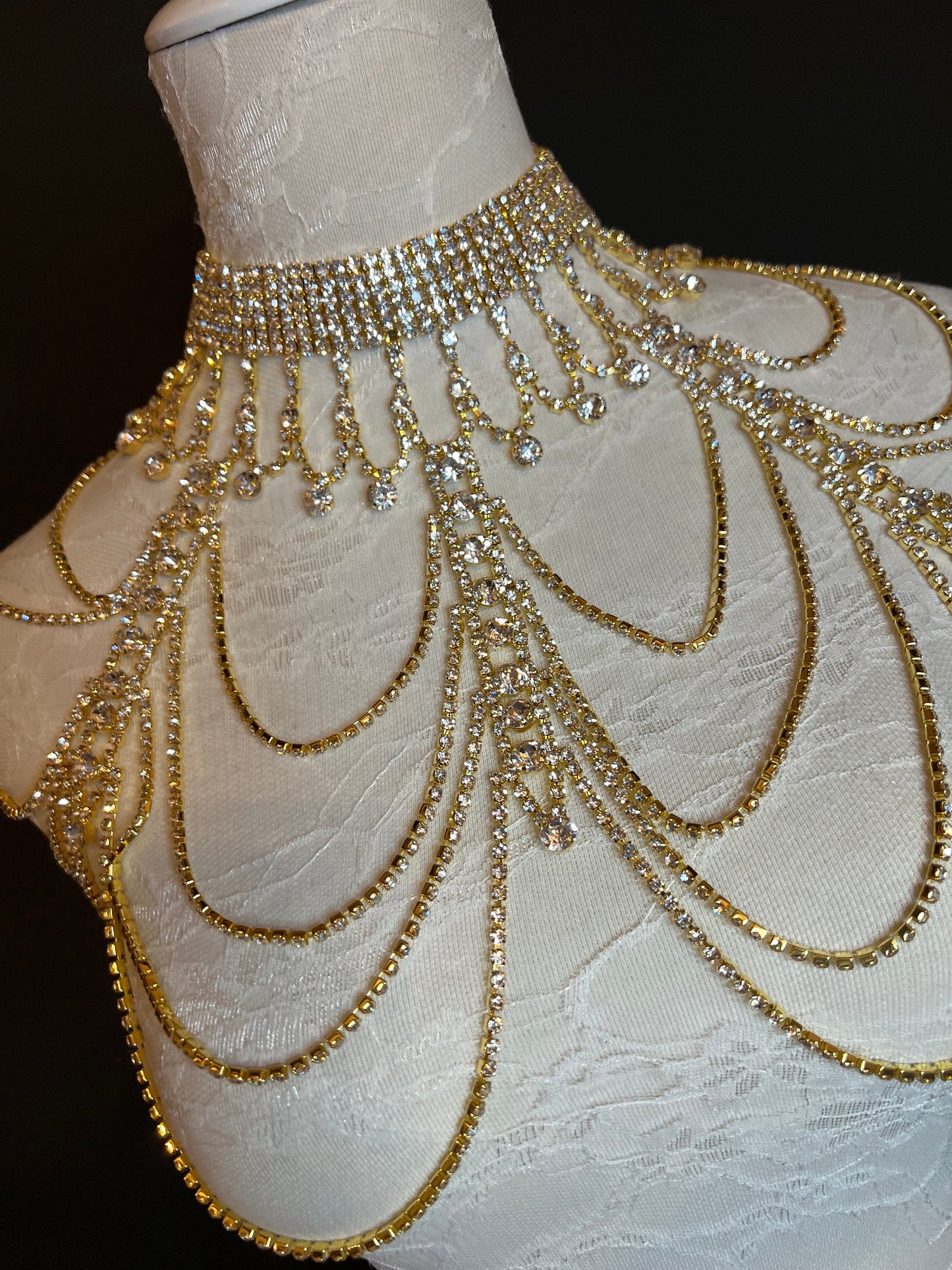 Rhinestone Body Chain, Gold, Silver, Diamanté Costume, Club Wear, Festival, Exclusive Design, Body Jewellery, FAN Design