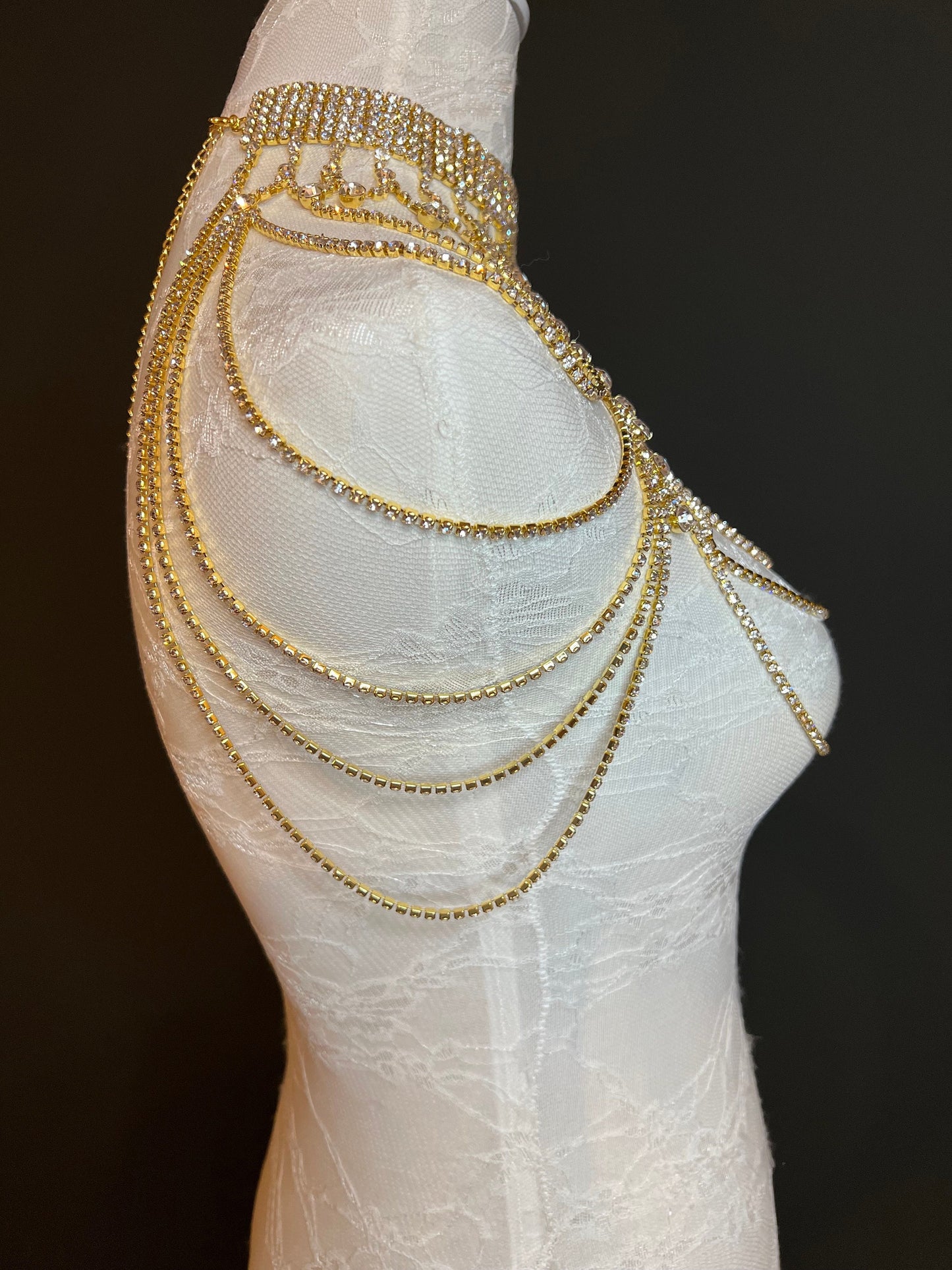 Rhinestone Body Chain, Gold, Silver, Diamanté Costume, Club Wear, Festival, Exclusive Design, Body Jewellery, FAN Design