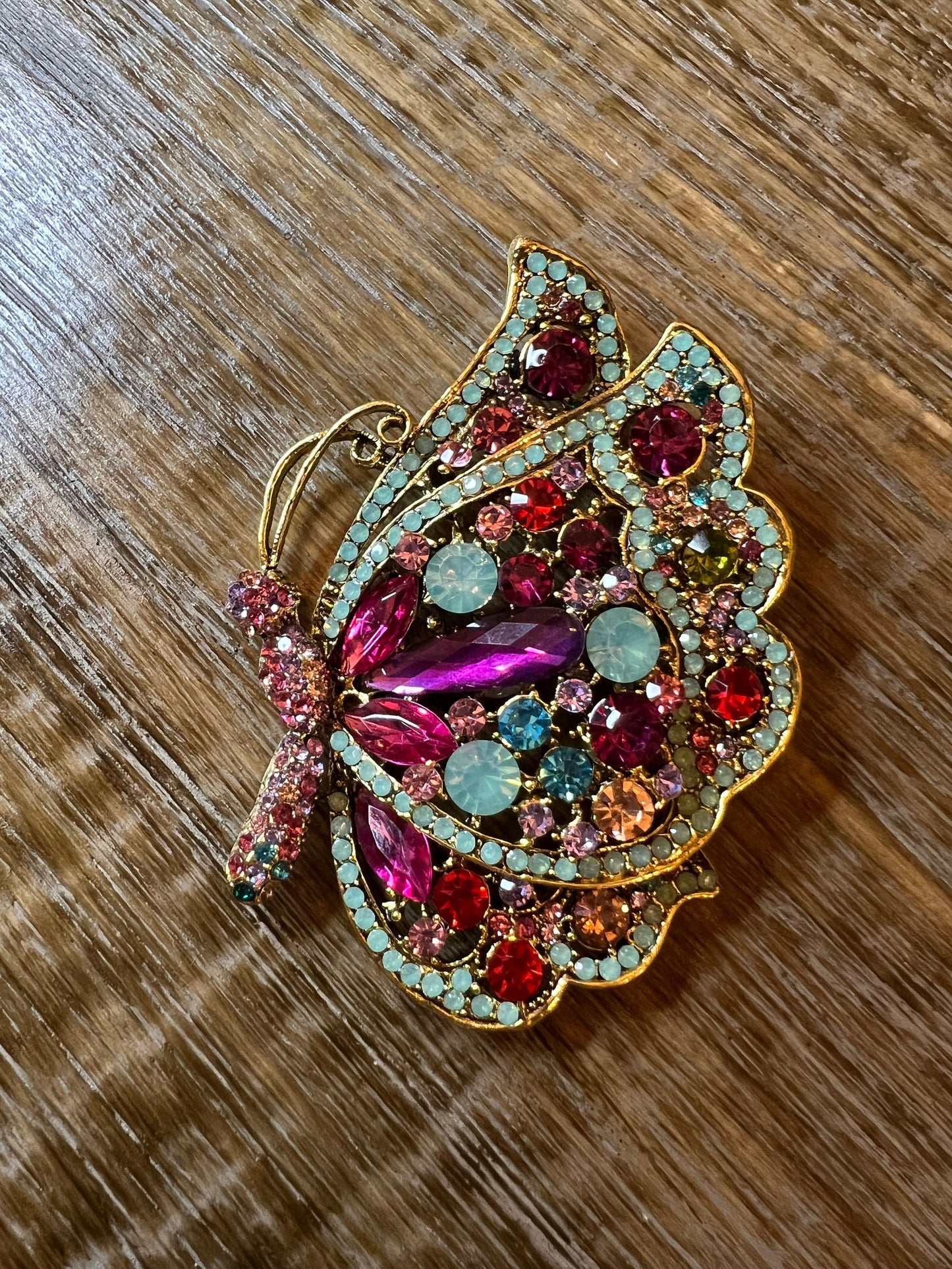 Red & Gold Butterfly Brooch Pin: Colorful Jacket Brooch (3”x2.5”)
