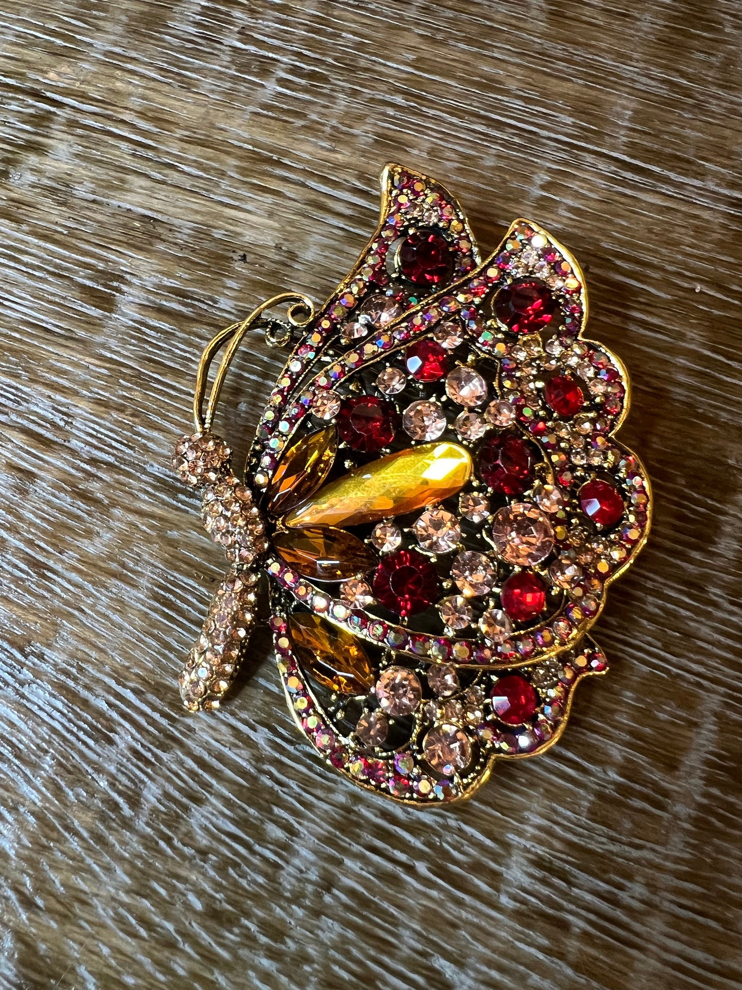 3” Butterfly Brooch Pin, Red Gold, 3”x2.5” Brooch, Colourful Brooch, Gift, Fashion, Jacket Brooch