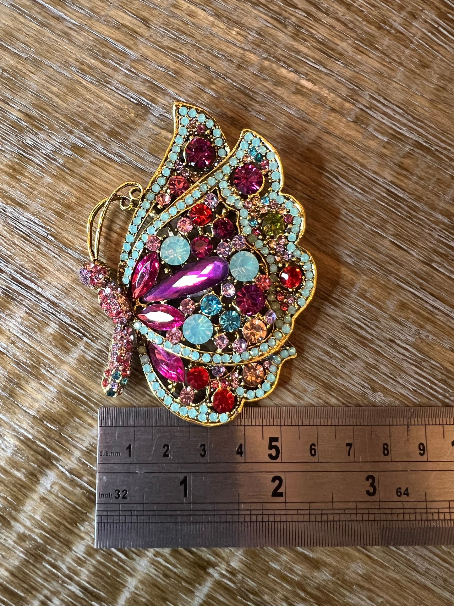 Red & Gold Butterfly Brooch Pin: Colorful Jacket Brooch (3”x2.5”)