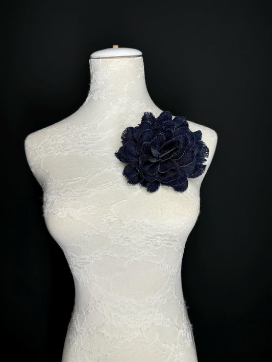 Large Corsage Flower, Layered Denim Fabric, 6” Wide, 15cm 3D Large Pin on Corsage, Clothing, Fashion, Hat, Accessory, Bags, Gift, FAN Design