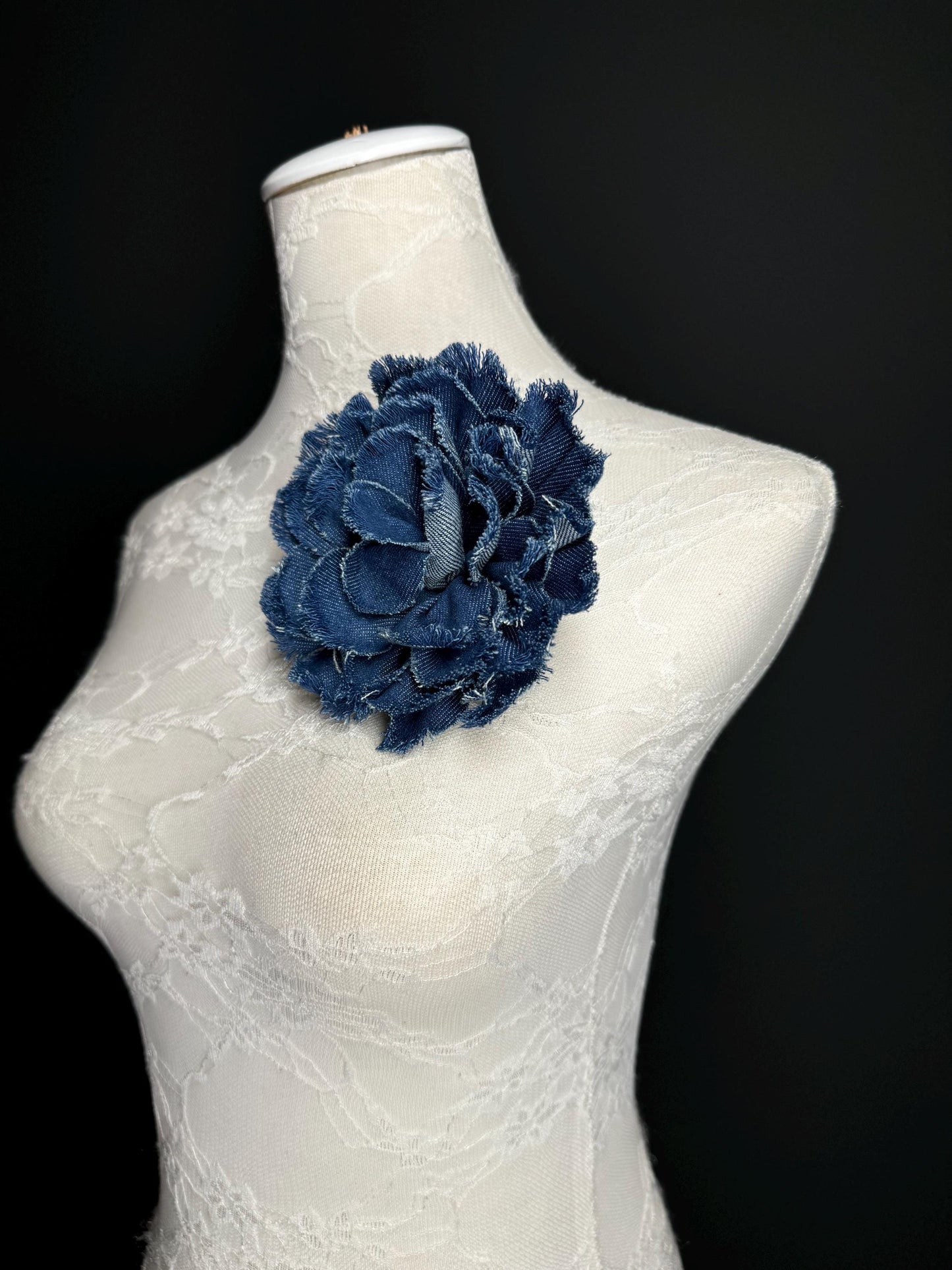 Large Corsage Flower, Layered Denim Fabric, 6” Wide, 15cm 3D Large Pin on Corsage, Clothing, Fashion, Hat, Accessory, Bags, Gift, FAN Design