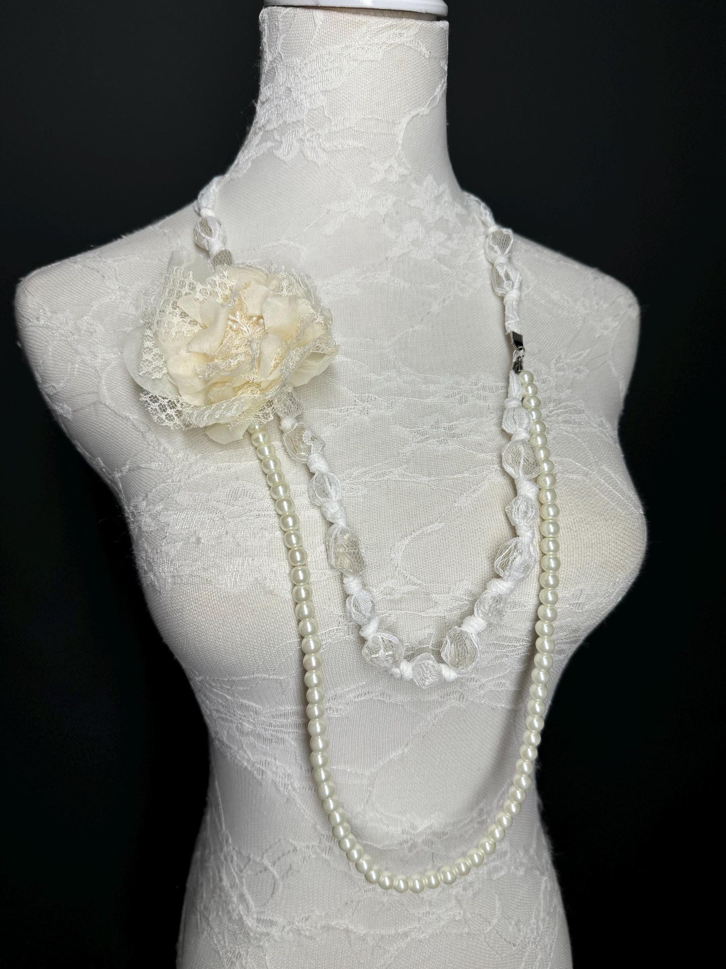 Pearl Lace Corsage Necklace, Elegant Couture Style Handmade Necklace, Pearls, Lace Necklace, Chic, Fashion, FAN Exclusive, Handmade