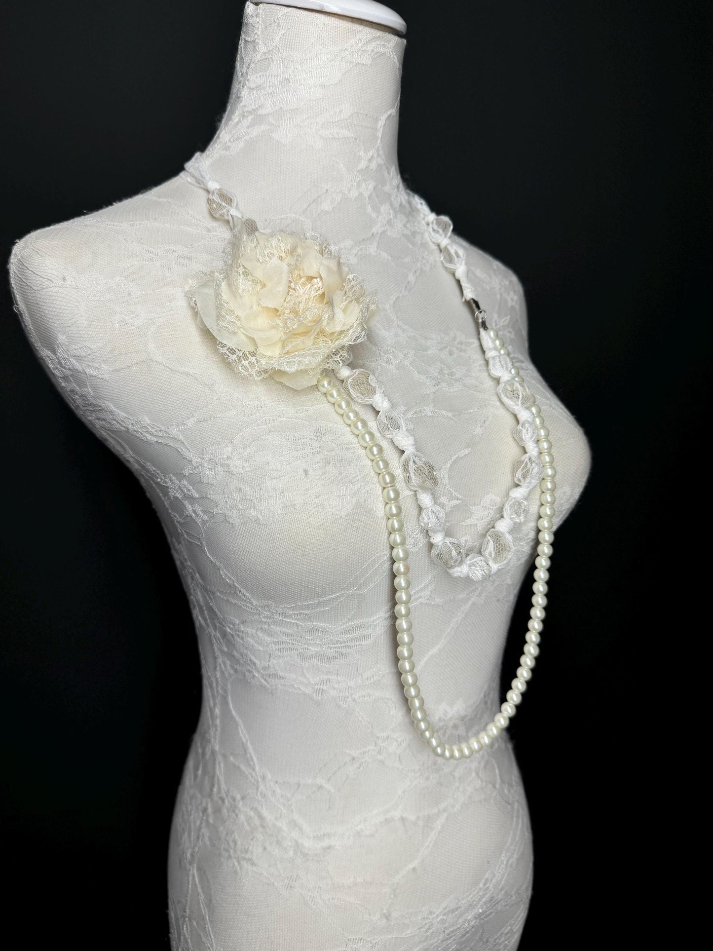 Pearl Lace Corsage Necklace, Elegant Couture Style Handmade Necklace, Pearls, Lace Necklace, Chic, Fashion, FAN Exclusive, Handmade