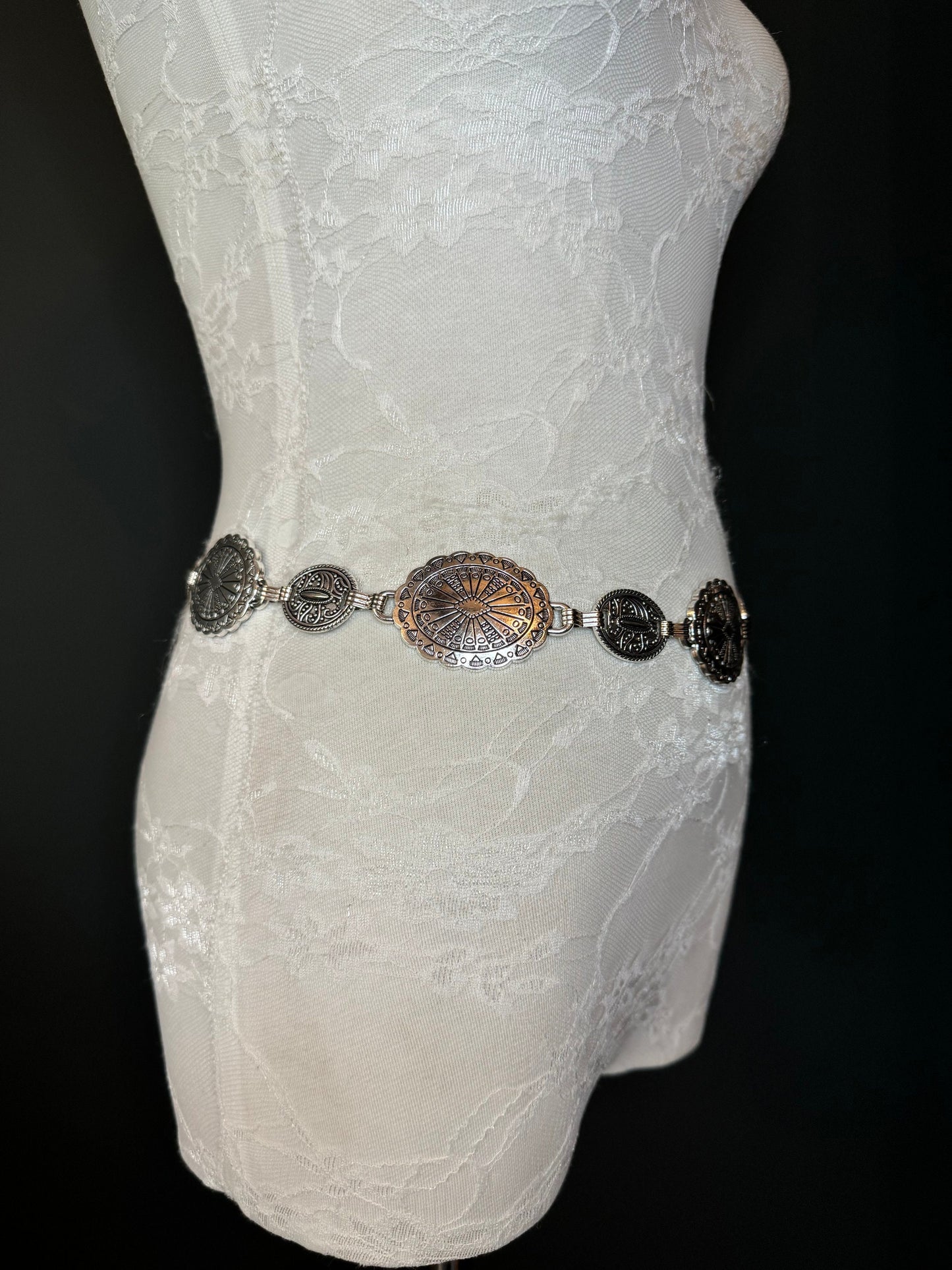 X-long Antique Brass Disc Belt, Silver, Metal Disc Belt, Teen Sizes, Size 18”-60”, FAN Design, FAN Collection, Fashion Accessory, Gift