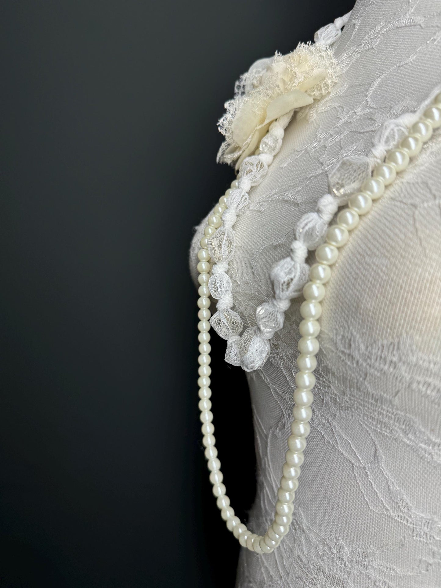 Pearl Lace Corsage Necklace, Elegant Couture Style Handmade Necklace, Pearls, Lace Necklace, Chic, Fashion, FAN Exclusive, Handmade