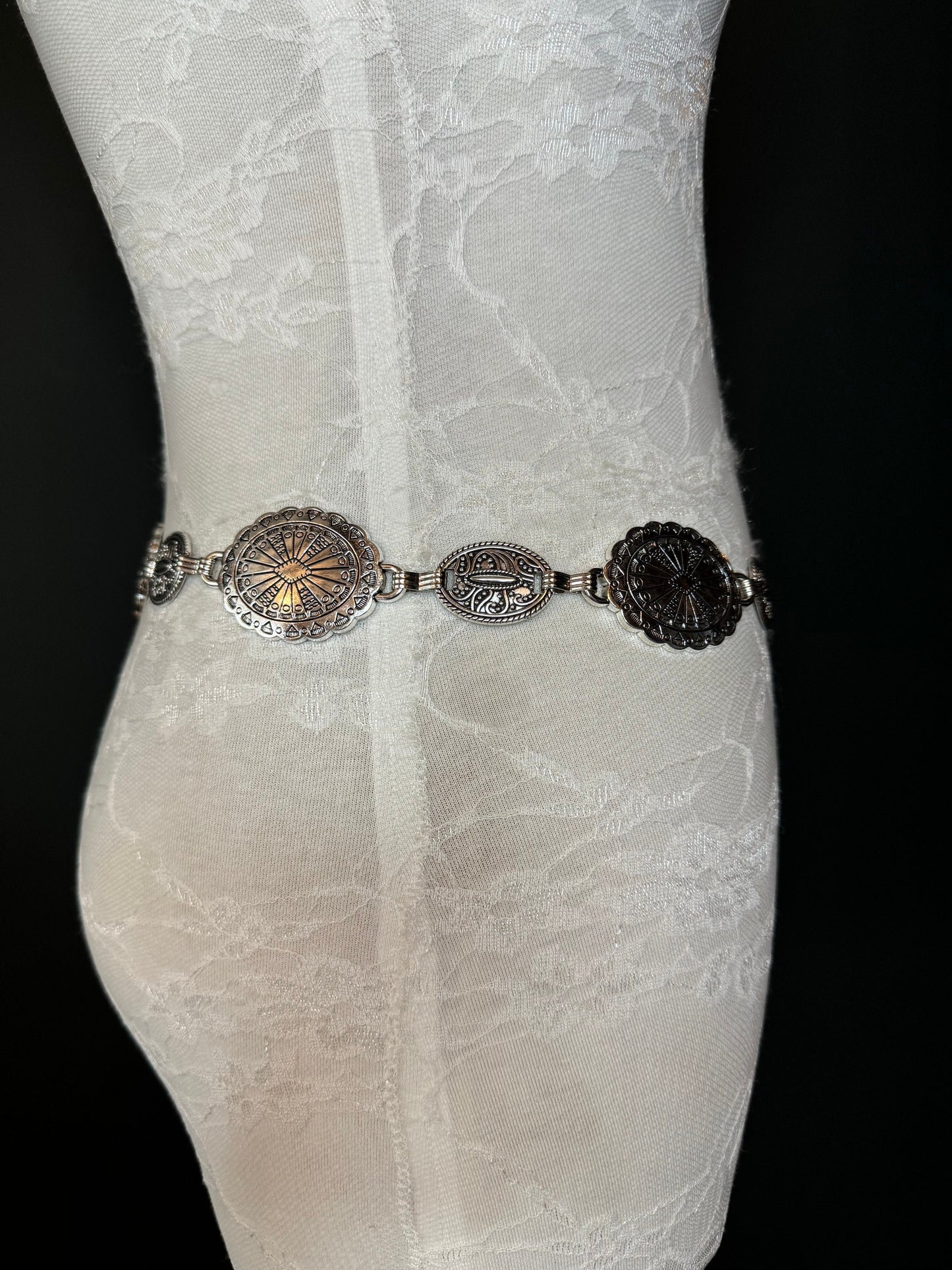 X-long Antique Brass Disc Belt, Silver, Metal Disc Belt, Teen Sizes, Size 18”-60”, FAN Design, FAN Collection, Fashion Accessory, Gift