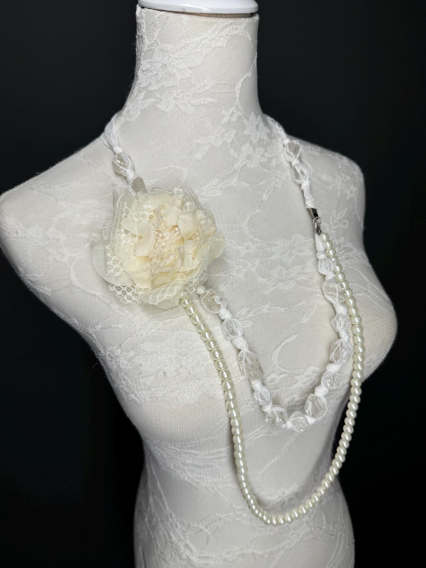 Pearl Lace Corsage Necklace, Elegant Couture Style Handmade Necklace, Pearls, Lace Necklace, Chic, Fashion, FAN Exclusive, Handmade