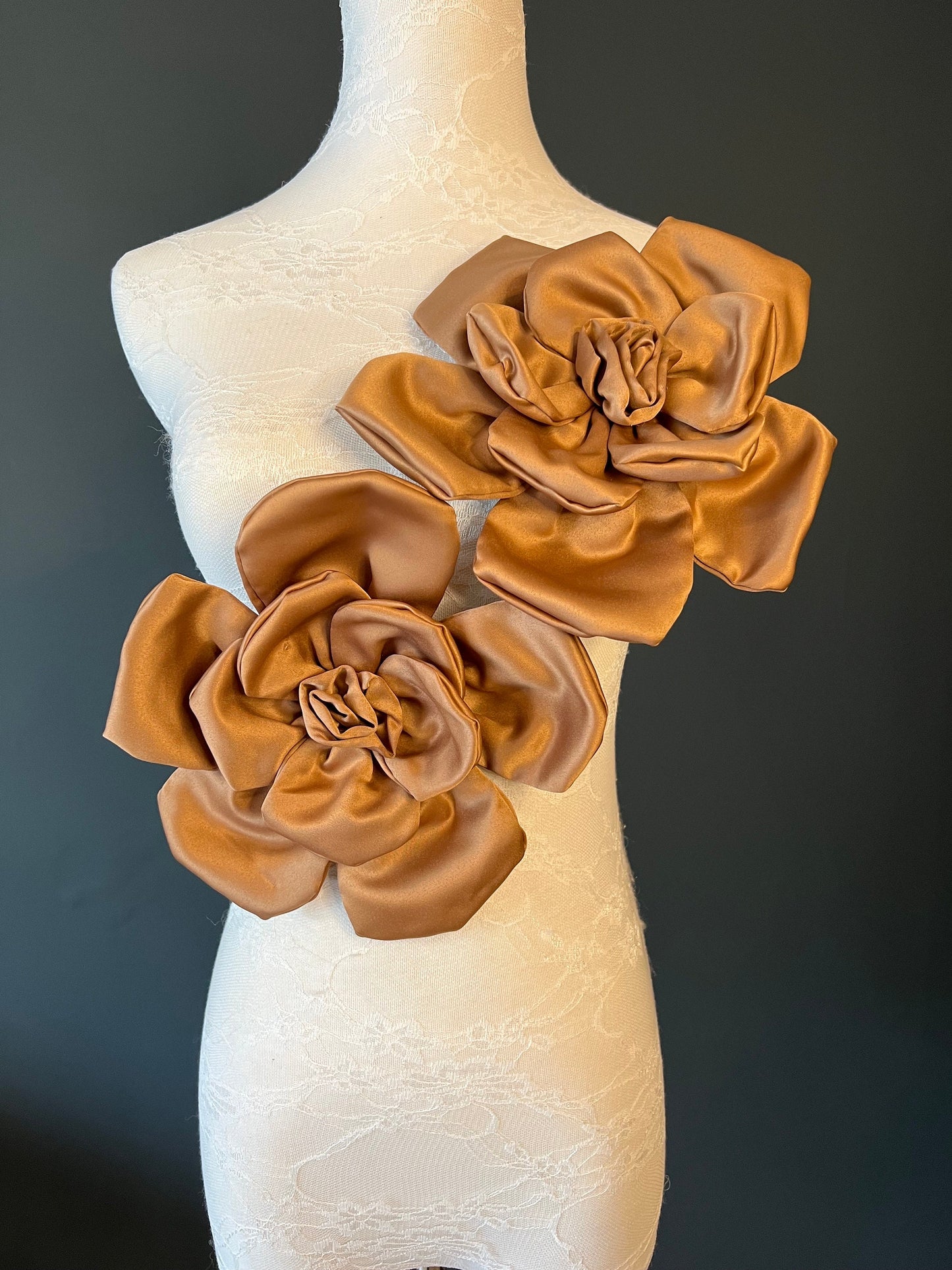 Large 3D Corsage Flower, Brown, 9” Wide, 27cm, Pin on Corsage, Bridal, Clothing, Dress, Hat, Accessory, FAN Design