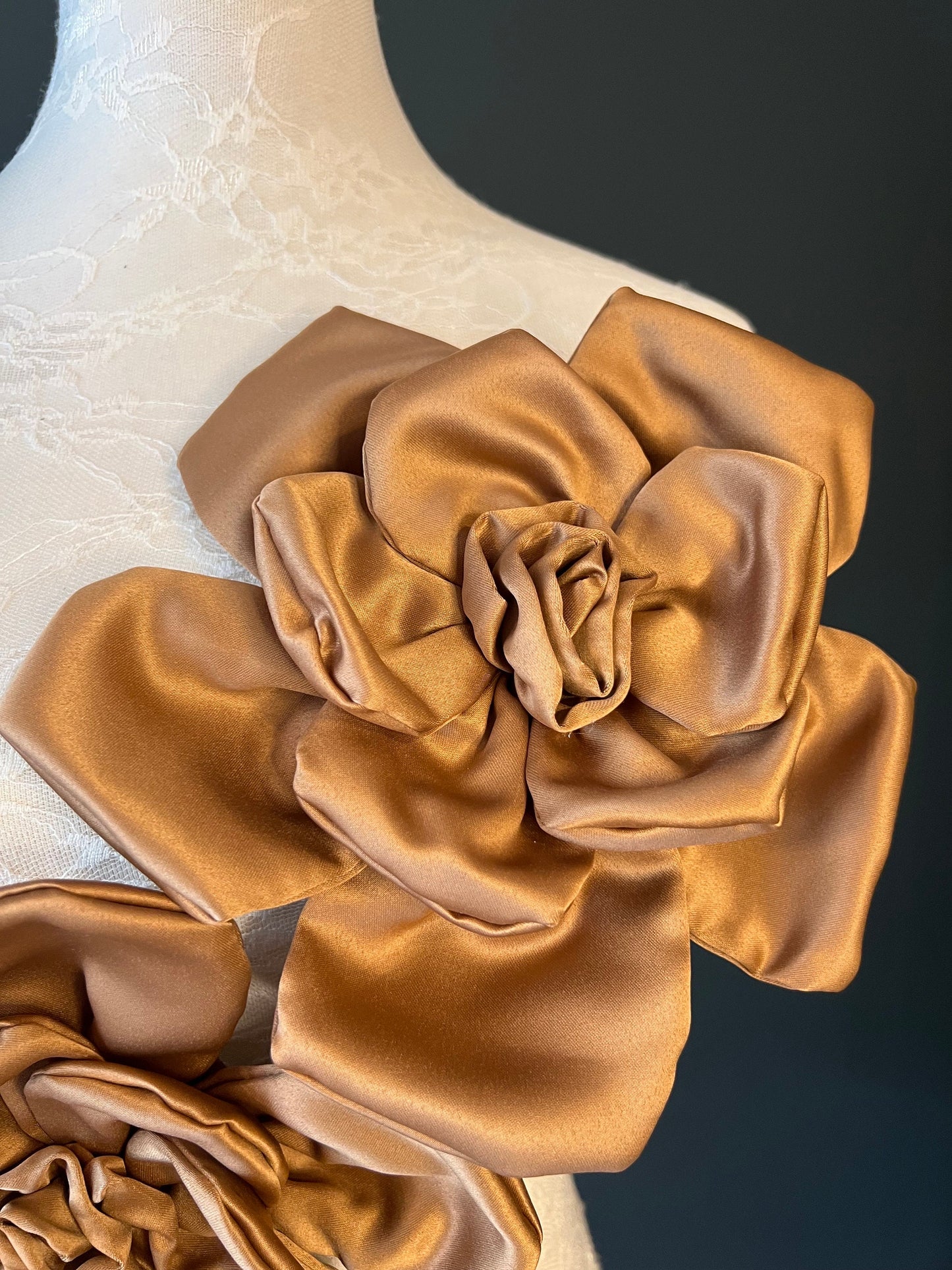 Large 3D Corsage Flower, Brown, 9” Wide, 27cm, Pin on Corsage, Bridal, Clothing, Dress, Hat, Accessory, FAN Design