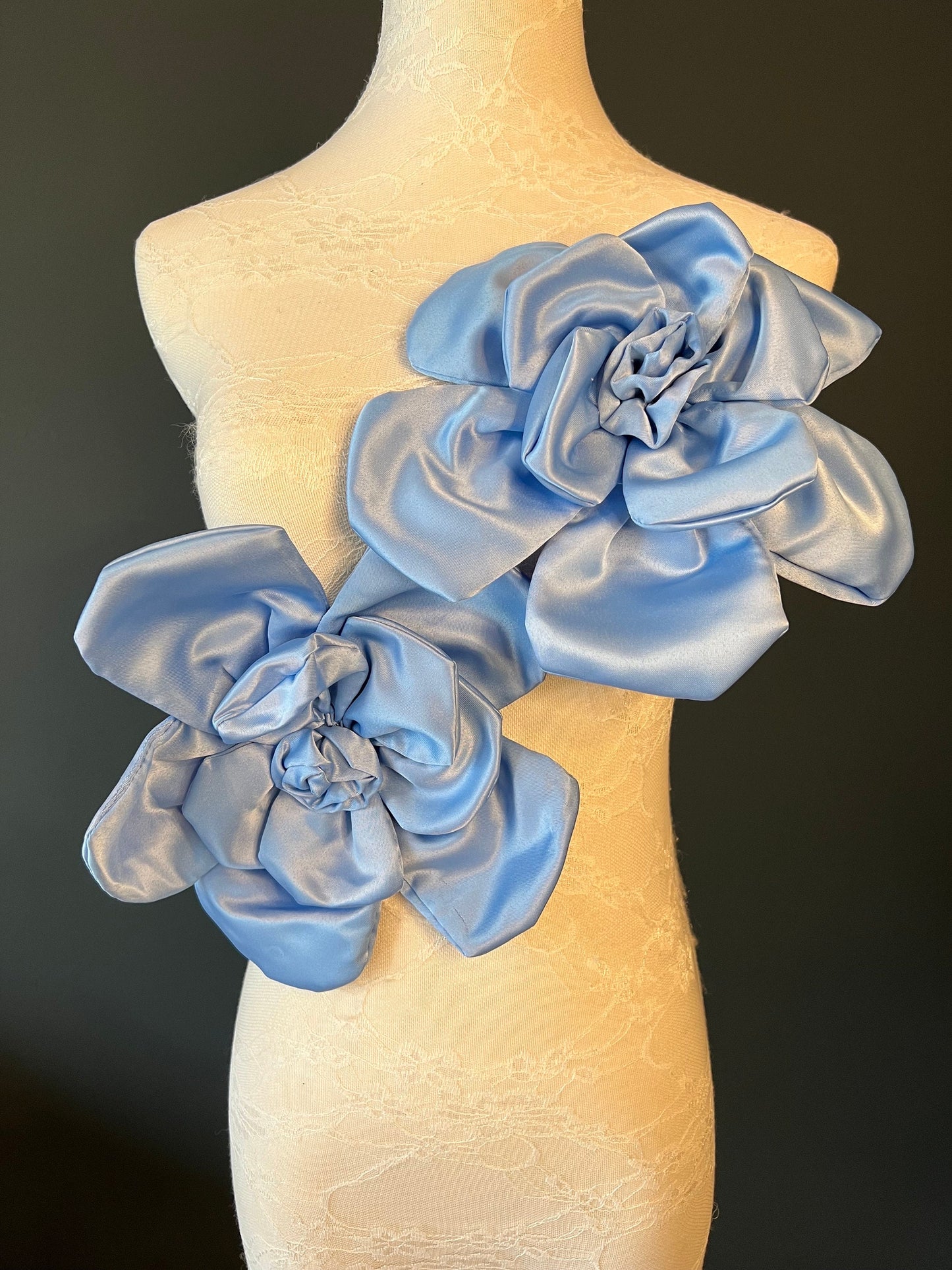 Large 3D Corsage Flower, Blue, 9” Wide, 27cm, Pin on Corsage, Bridal, Clothing, Dress, Hat, Accessory, FAN Design