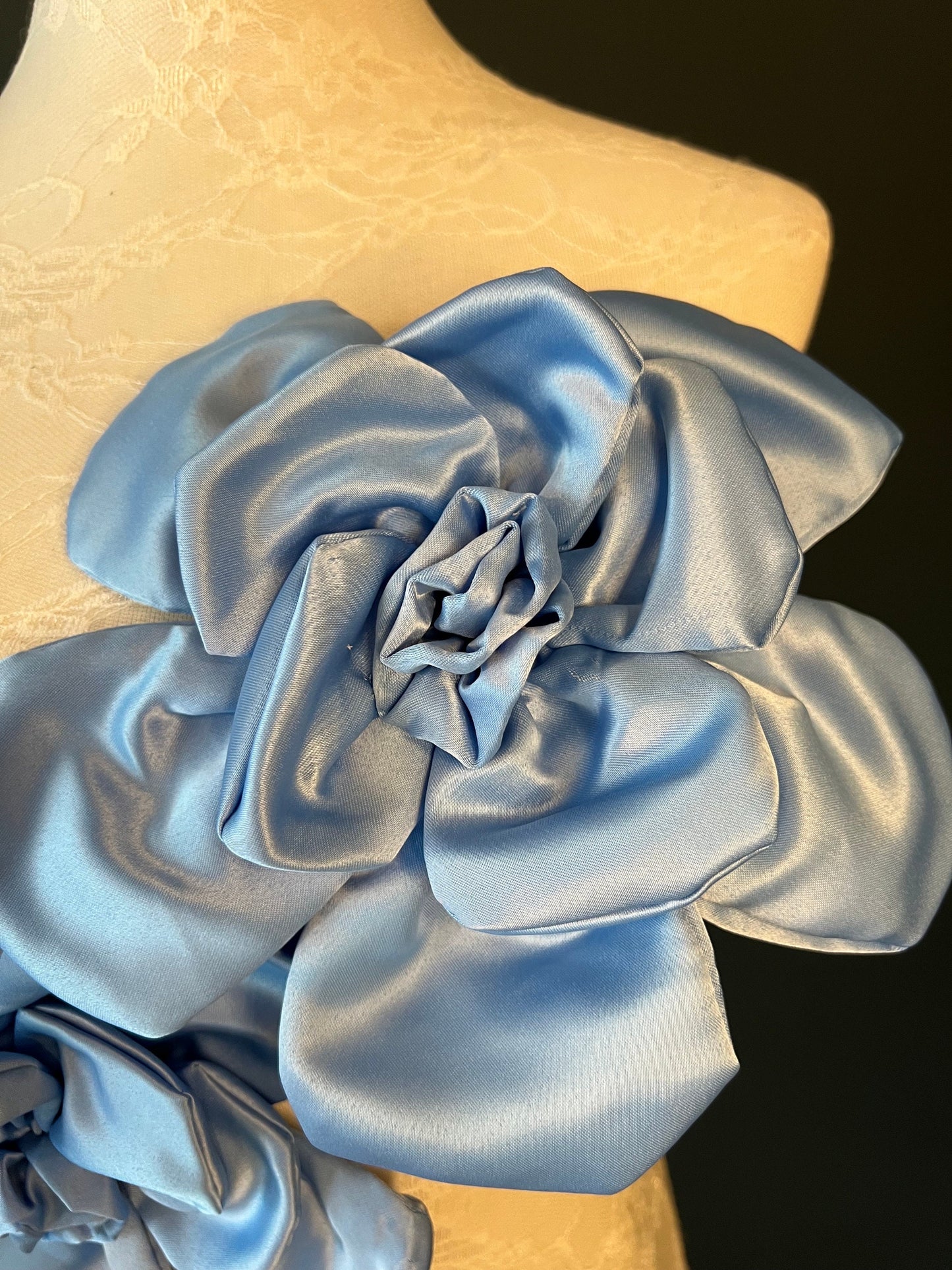 Large 3D Corsage Flower, Blue, 9” Wide, 27cm, Pin on Corsage, Bridal, Clothing, Dress, Hat, Accessory, FAN Design