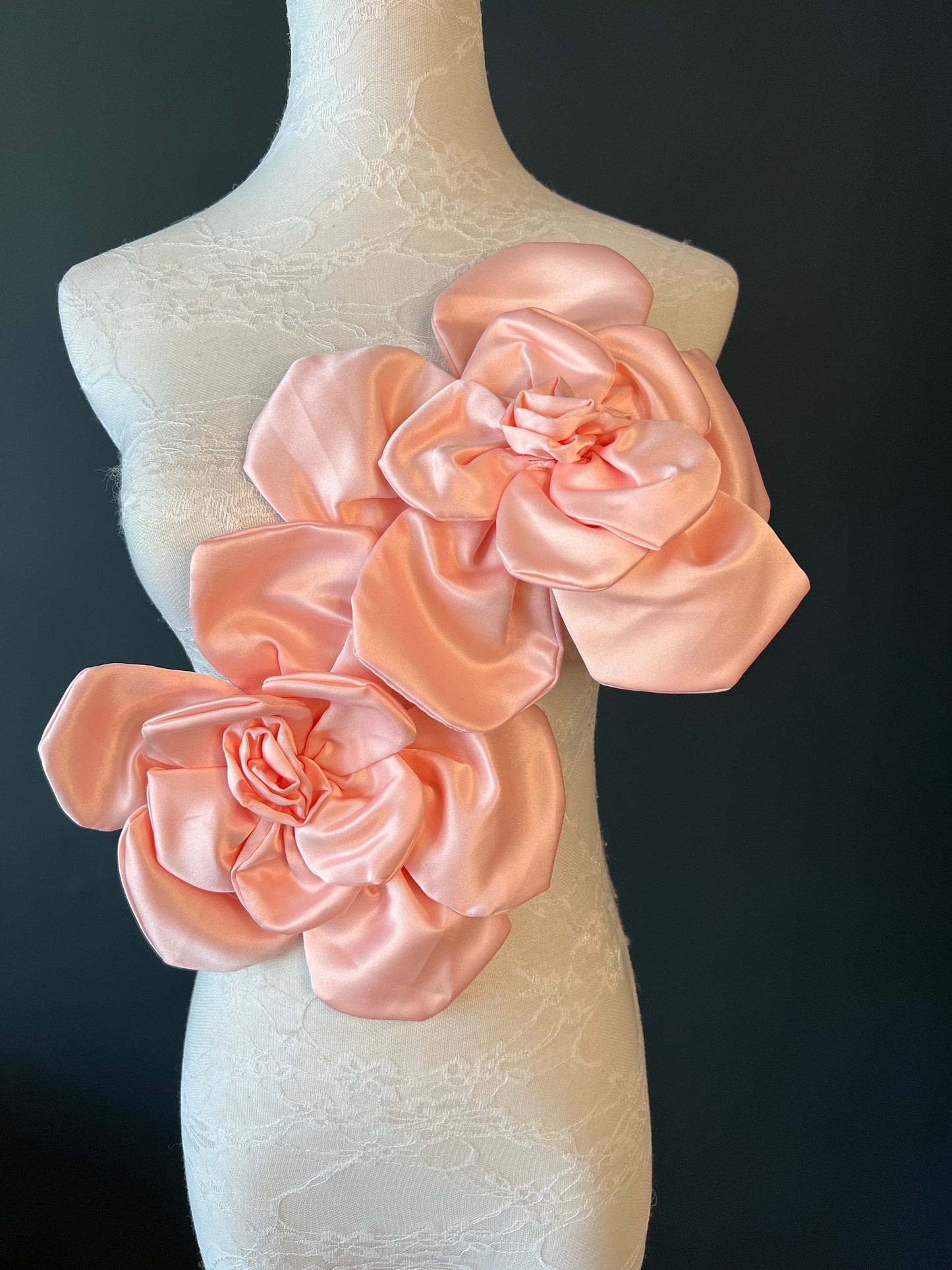 Large 3D Corsage Flower, Peach, 9” Wide, 27cm, Pin on Corsage, Bridal, Clothing, Dress, Hat, Accessory, FAN Design