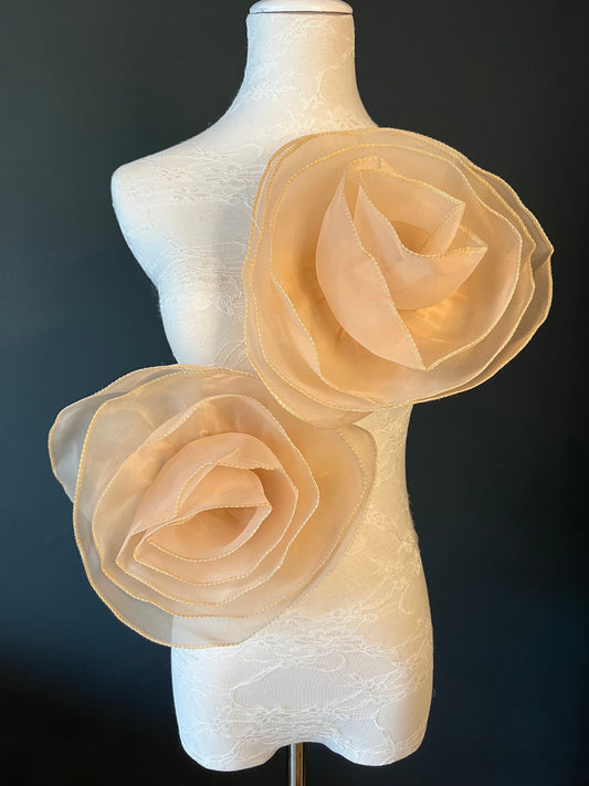 Large 3D Corsage Flower, Beige, 10” Wide, Pin on Corsage, Bridal, Clothing, Dress, Hat, Accessory, FAN Design