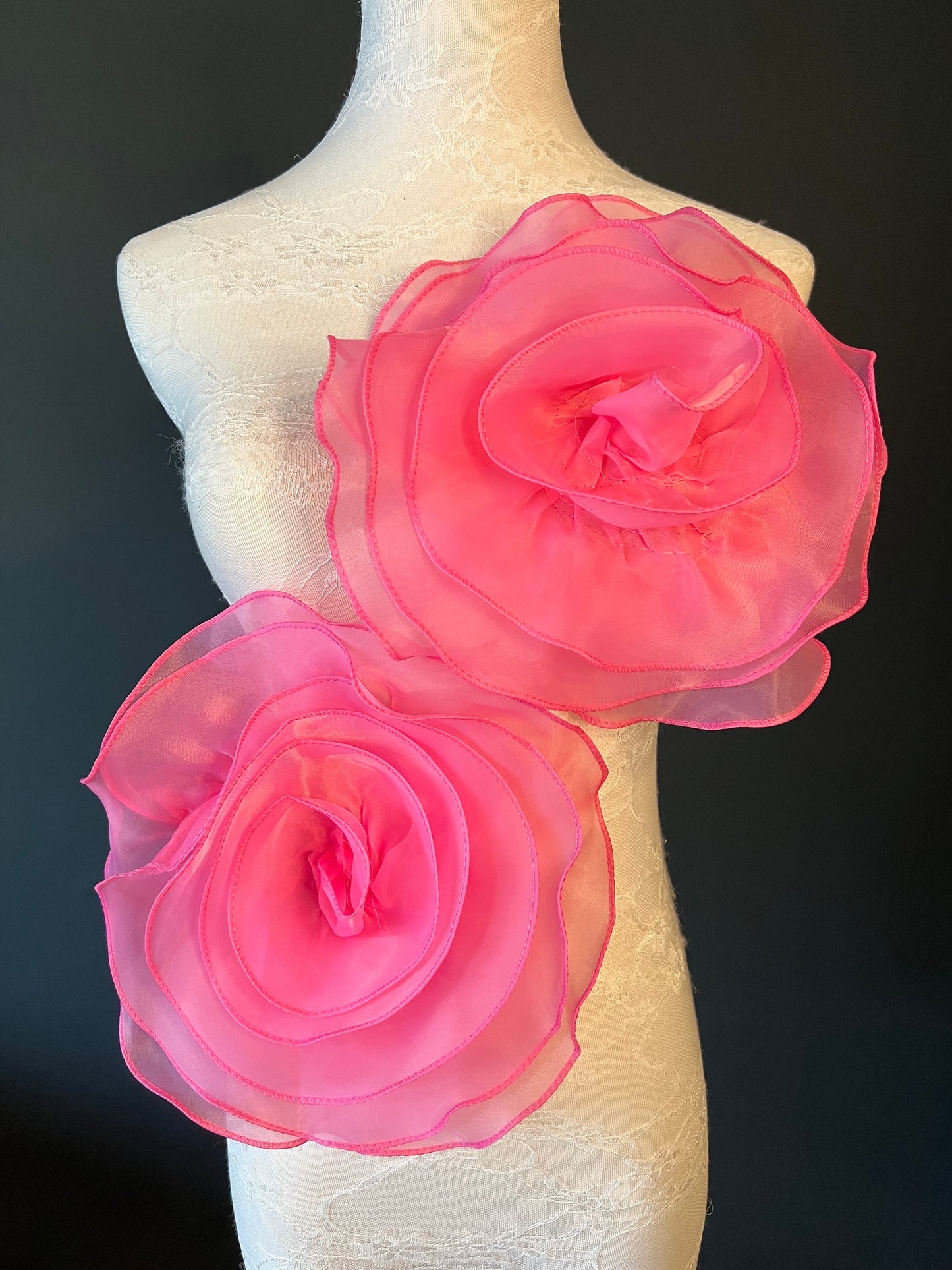 Large 3D Corsage Flower, Pink, 10” Wide, Pin on Corsage, Bridal, Clothing, Dress, Hat, Accessory, FAN Design