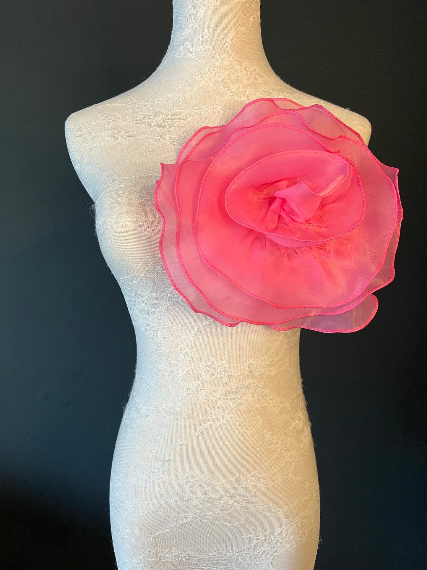 Large 3D Corsage Flower, Pink, 10” Wide, Pin on Corsage, Bridal, Clothing, Dress, Hat, Accessory, FAN Design