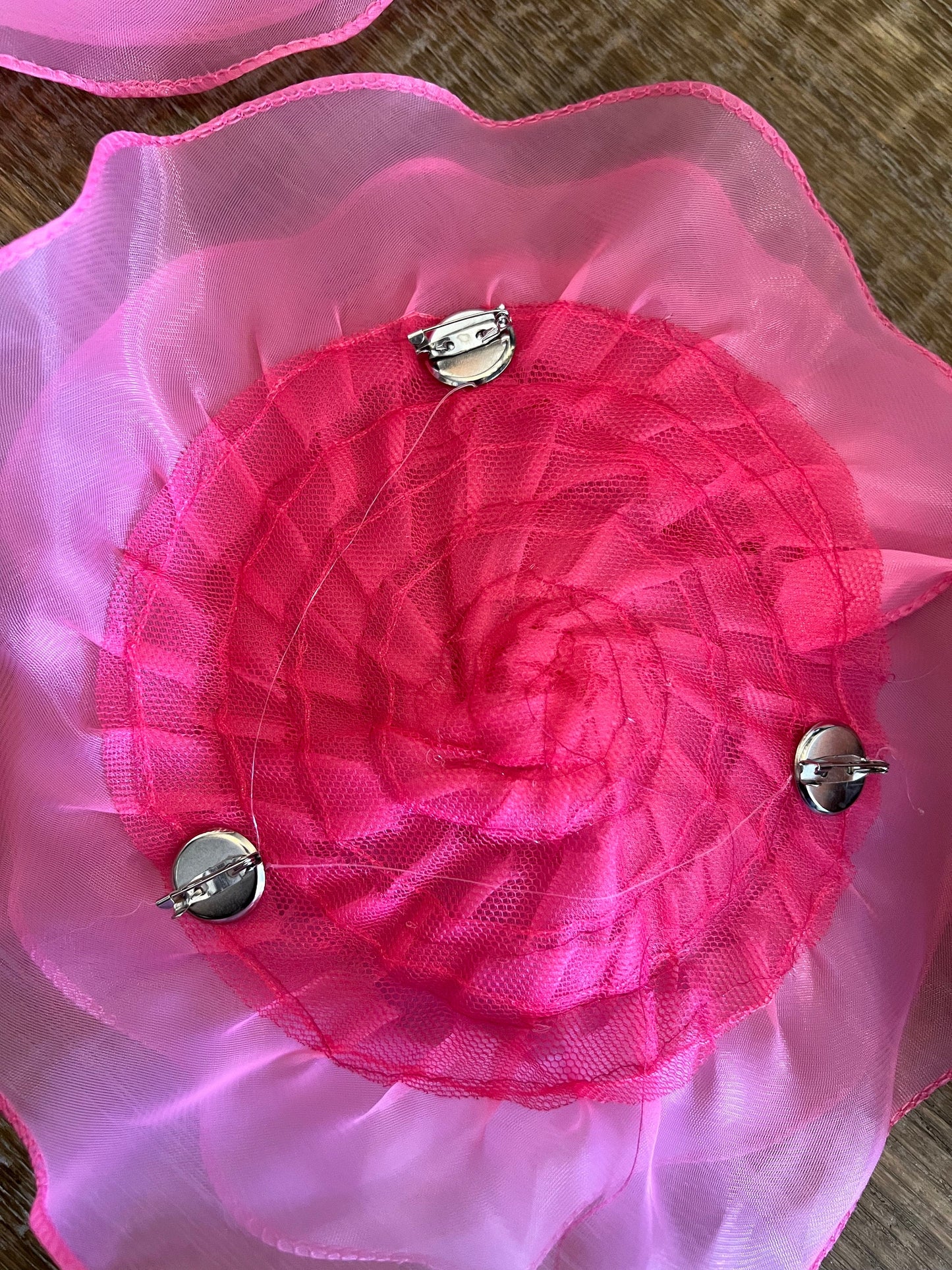 Large 3D Corsage Flower, Pink, 10” Wide, Pin on Corsage, Bridal, Clothing, Dress, Hat, Accessory, FAN Design