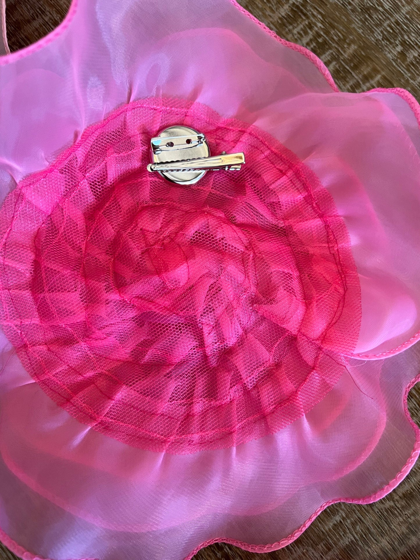 Large 3D Corsage Flower, Pink, 10” Wide, Pin on Corsage, Bridal, Clothing, Dress, Hat, Accessory, FAN Design