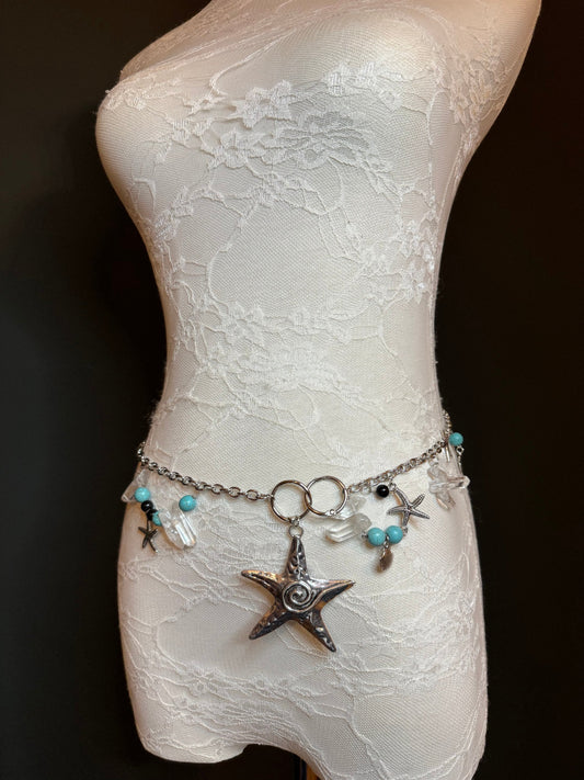 X-long Belt, Starfish, Beads, High Quality Belt, Chain Belt, Fashion Belt, Rings, Sizes 18”-60”, FAN Design Exclusive, Gift, Beach, Resort