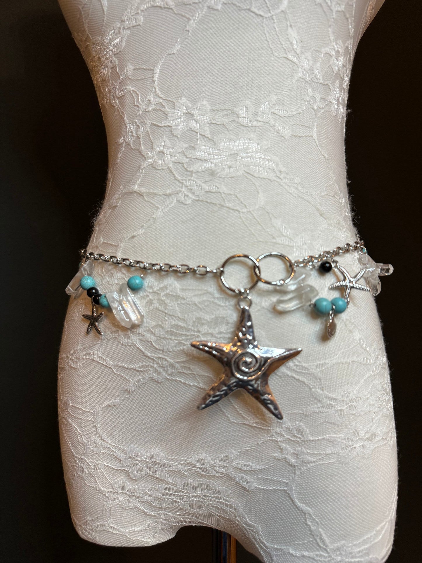 X-long Belt, Starfish, Beads, High Quality Belt, Chain Belt, Fashion Belt, Rings, Sizes 18”-60”, FAN Design Exclusive, Gift, Beach, Resort