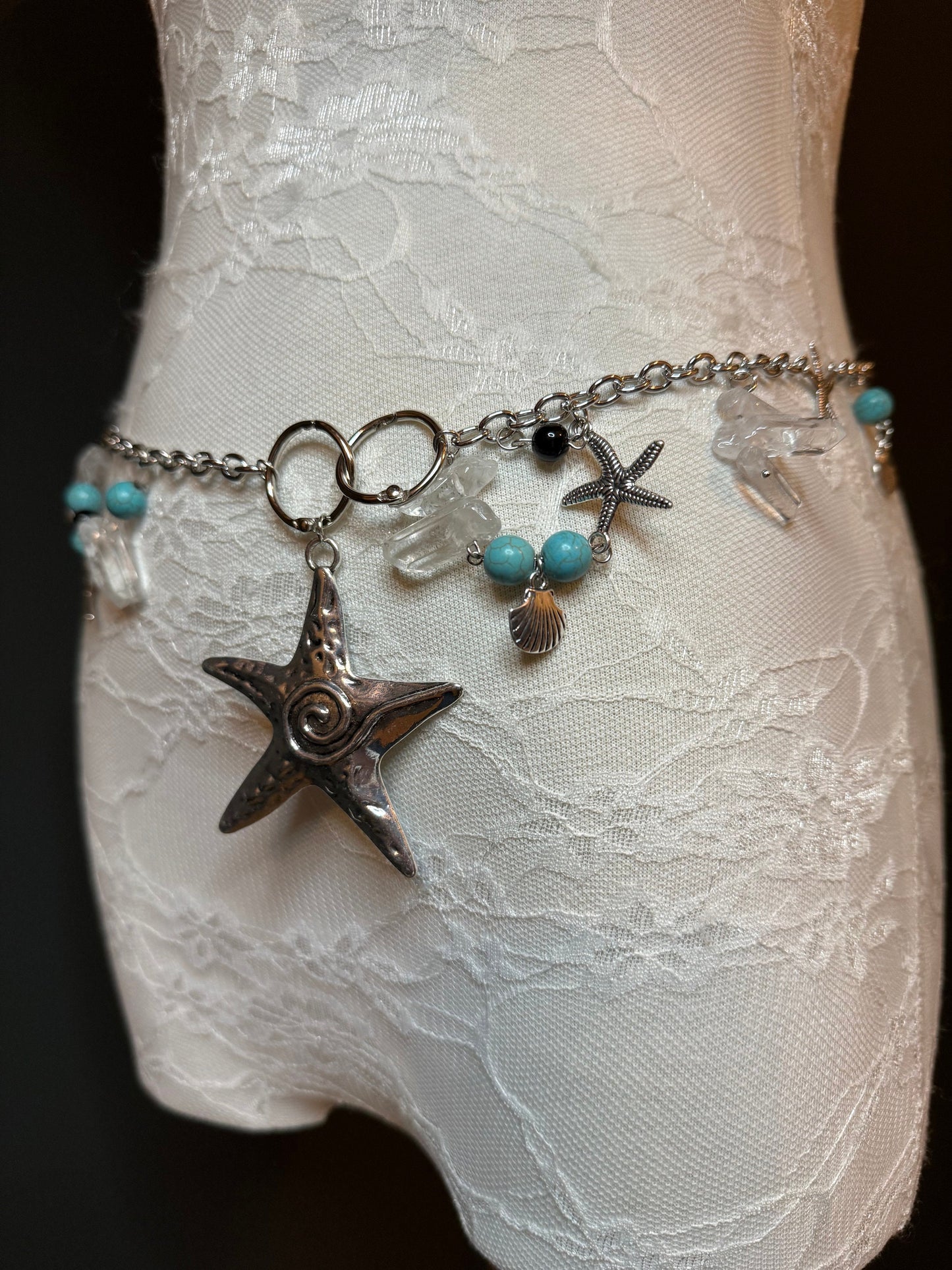 X-long Belt, Starfish, Beads, High Quality Belt, Chain Belt, Fashion Belt, Rings, Sizes 18”-60”, FAN Design Exclusive, Gift, Beach, Resort