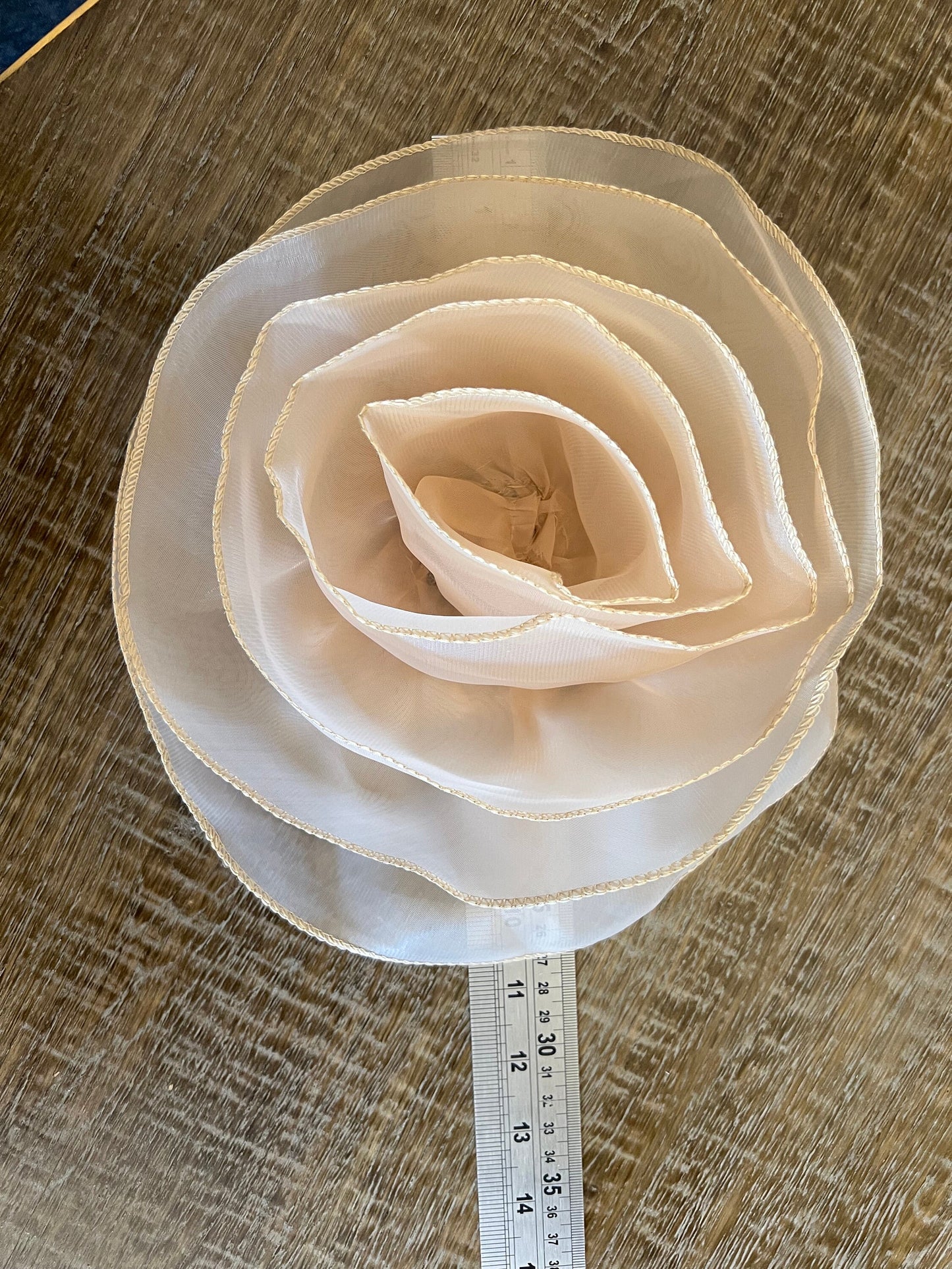 Large 3D Corsage Flower, Beige, 10” Wide, Pin on Corsage, Bridal, Clothing, Dress, Hat, Accessory, FAN Design