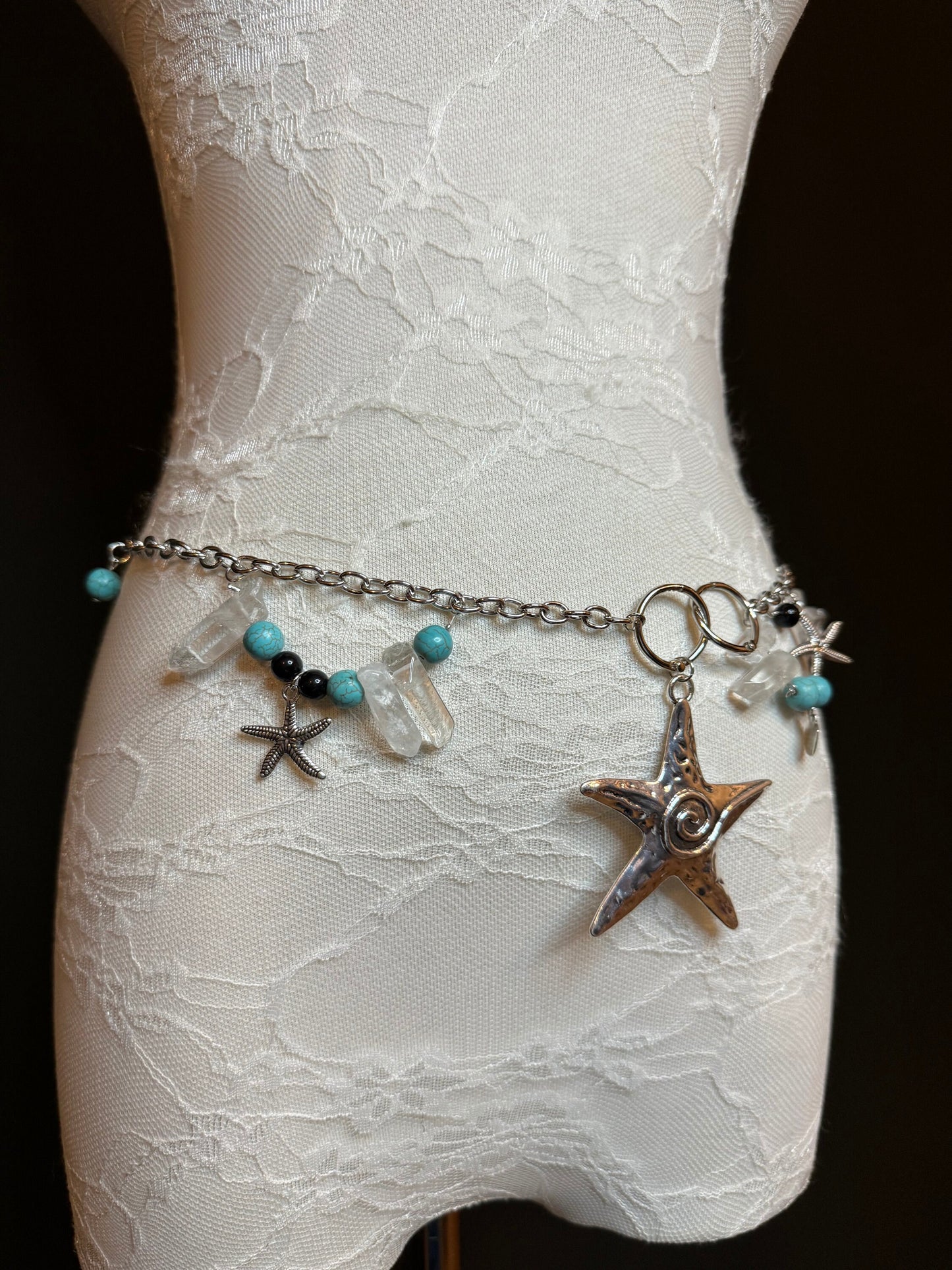 X-long Belt, Starfish, Beads, High Quality Belt, Chain Belt, Fashion Belt, Rings, Sizes 18”-60”, FAN Design Exclusive, Gift, Beach, Resort