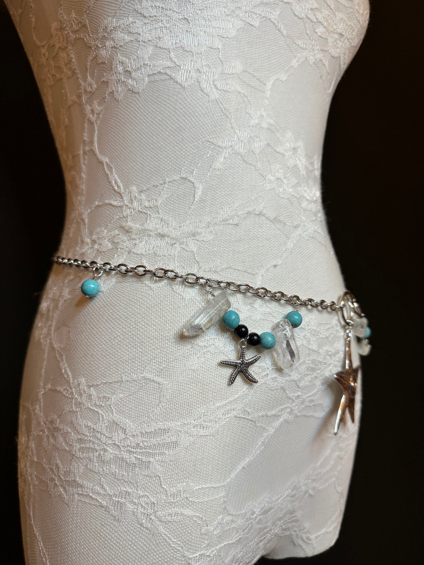 X-long Belt, Starfish, Beads, High Quality Belt, Chain Belt, Fashion Belt, Rings, Sizes 18”-60”, FAN Design Exclusive, Gift, Beach, Resort