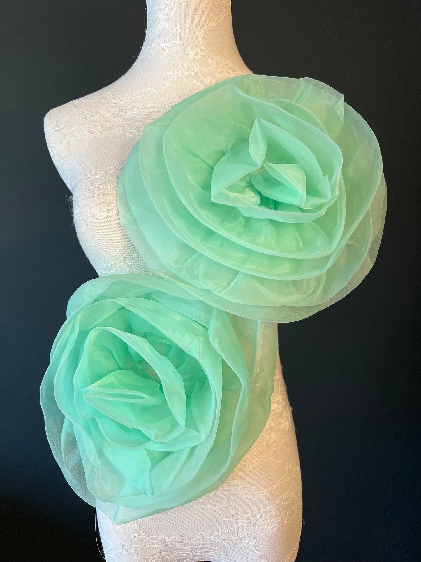 Large Handmade Organza Flower Corsage, Bridal Pin, 11” Wide
