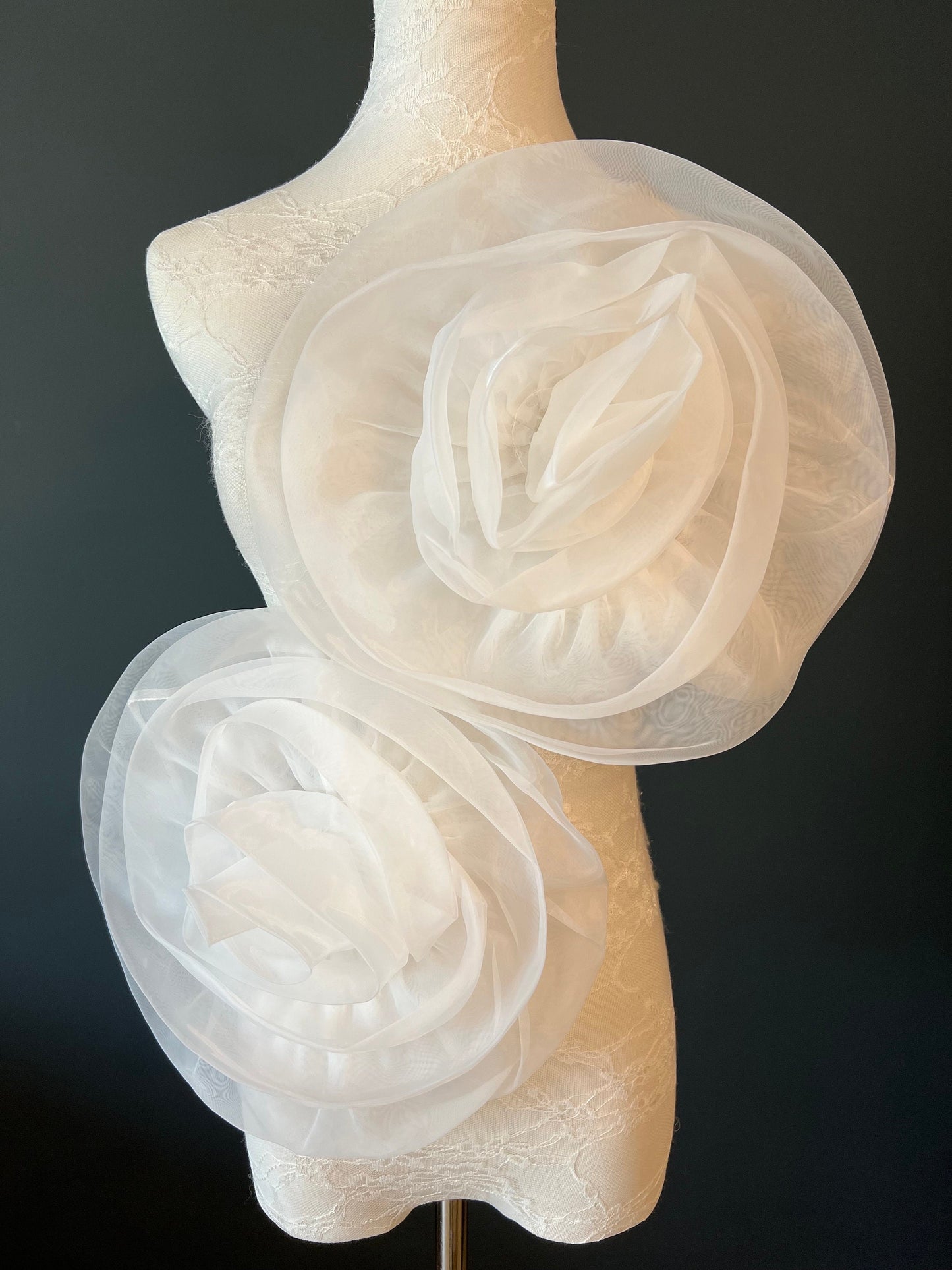 Large Handmade Organza Flower Corsage, Bridal Pin, 11” Wide