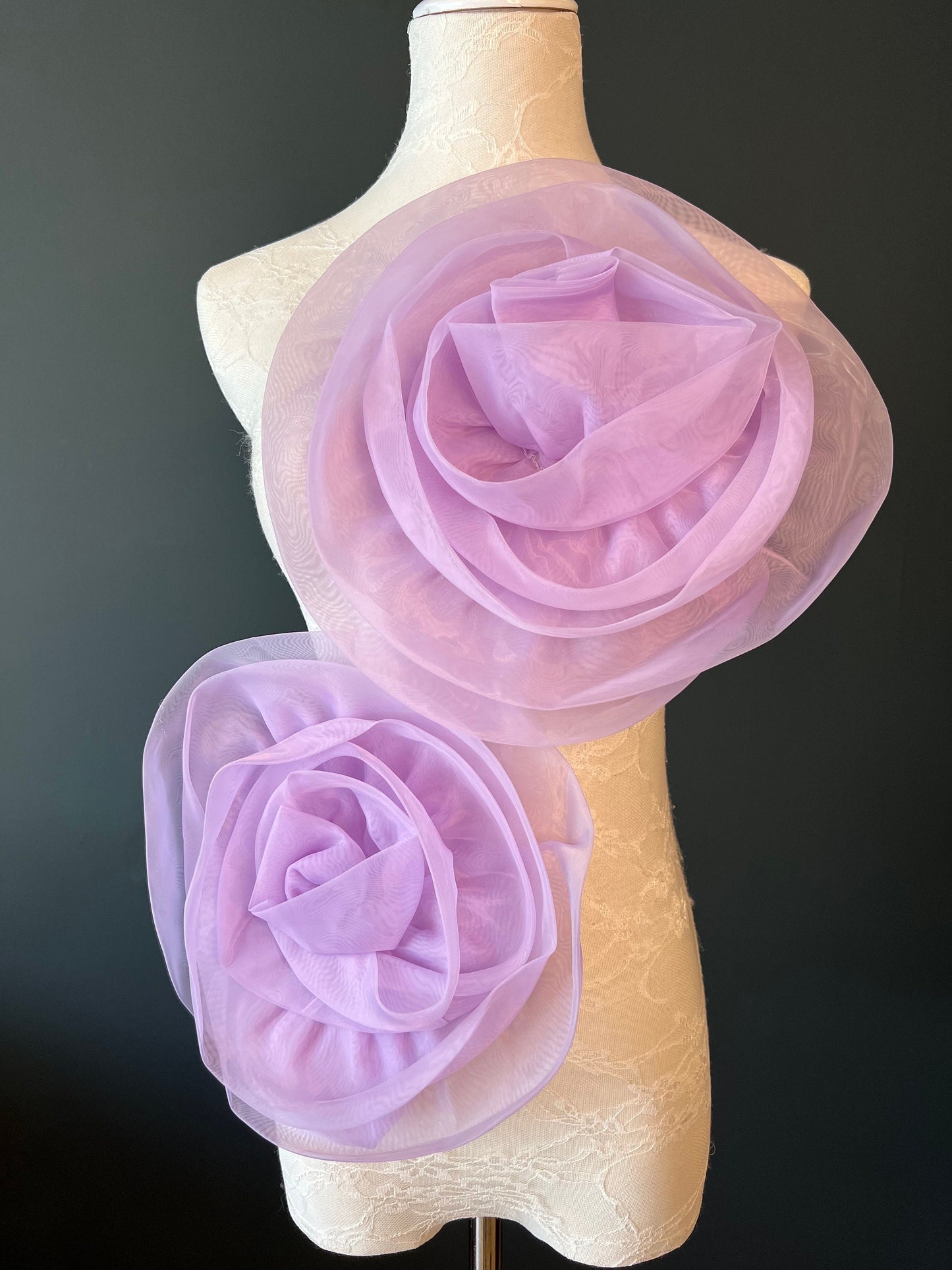Large Handmade Organza Flower Corsage, Bridal Pin, 11” Wide