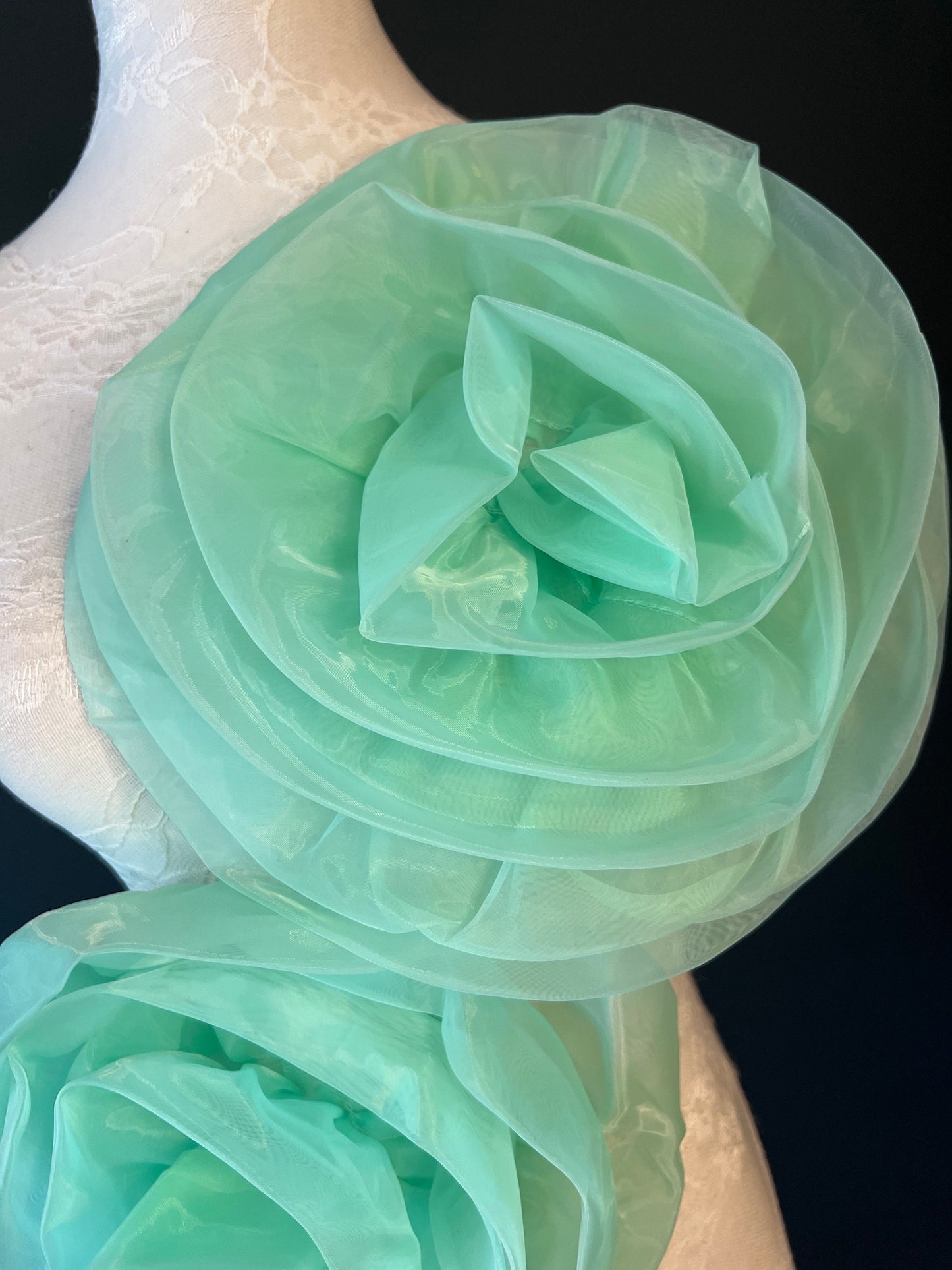 Large 3D Corsage Flower, Mint Green, 11” Wide, Pin on Corsage, Bridal, Clothing, Dress, Hat, Accessory, FAN Design
