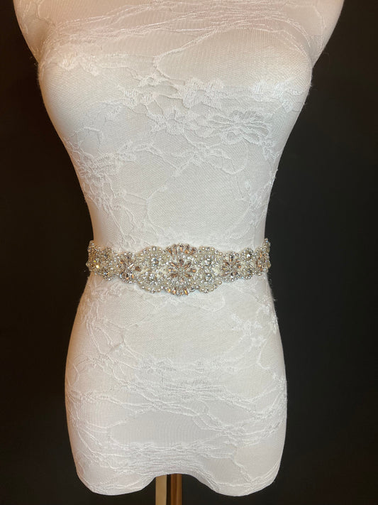 Wedding Belt, Bridal Belt, Sash Belt, Crystal Rhinestone, Cream Ribbon